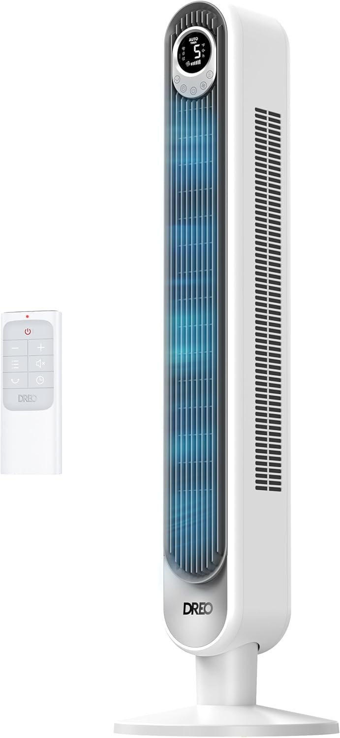 Dreo Tower Fan for Bedroom, 90° Oscillating Standing Fan, 30ft far, 28dB Quiet for Sleep, 6 Speeds, 4 Modes, 12H Timer, 42 Inch, Bladeless, Remote, for Home, Office, Room, Cruiser Pro T1