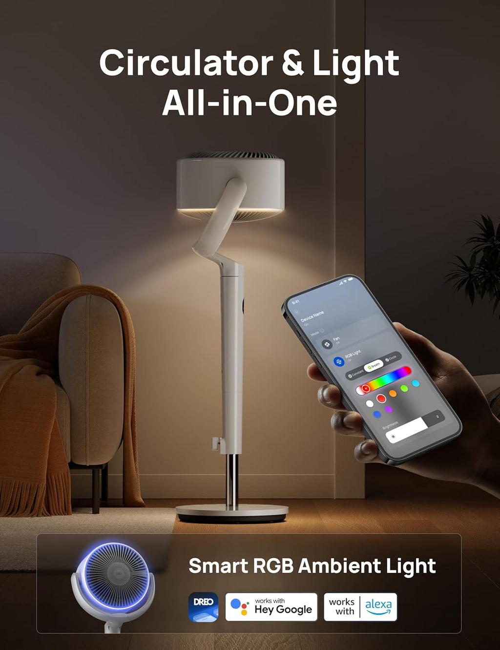 Dreo Smart Fan 120° +120° Omni-Directional Oscillating Fans Pedestal Fan Floor Fans