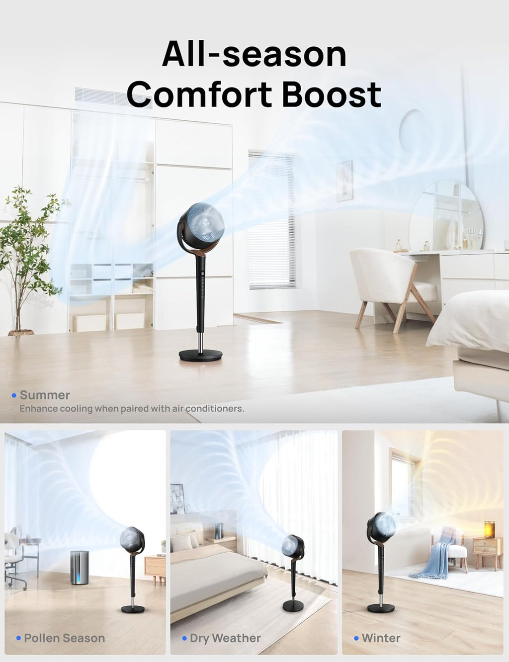 Dreo Standing Floor Fan for Bedroom, Quiet Pedestal Fans for Room