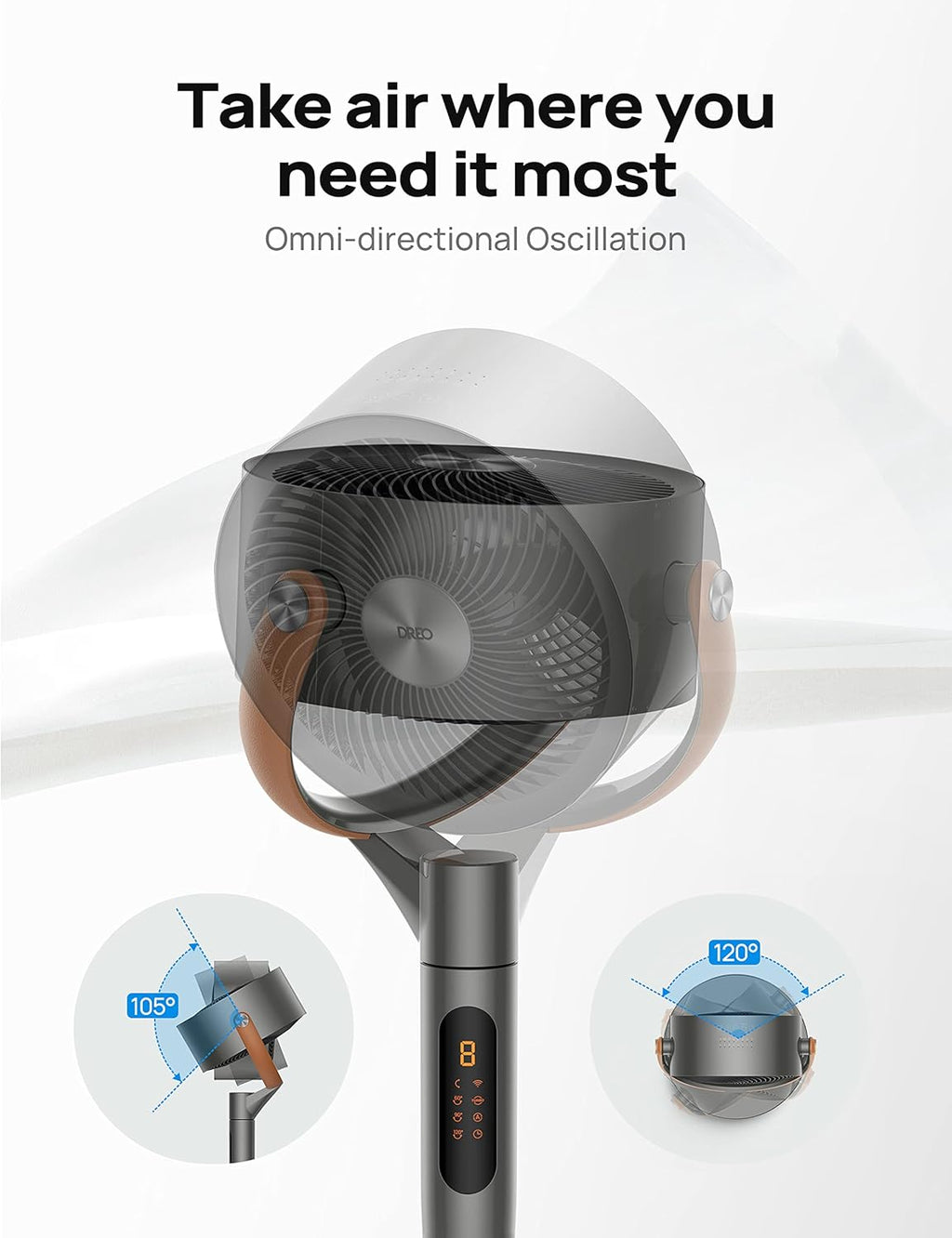 Dreo PolyFan 513S Pedestal Fan Standing Floor Fans Smart Oscillating with Wi-Fi/Voice Control