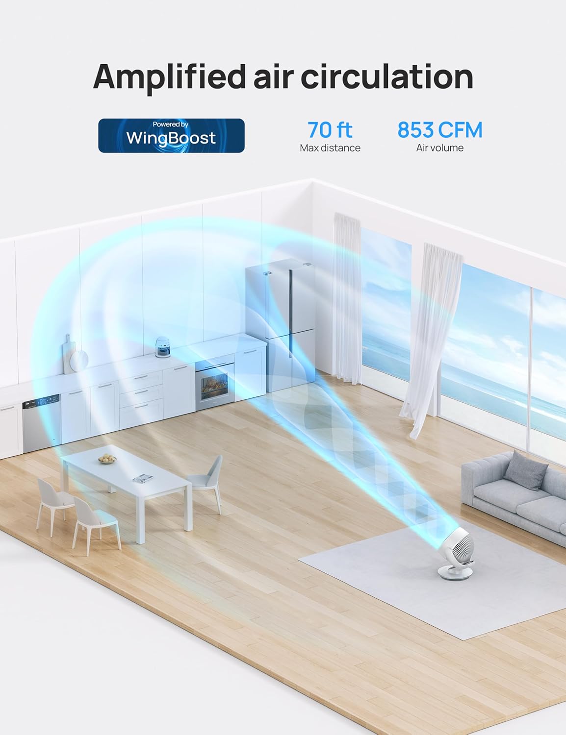 Dreo Fan for Bedroom, 13-Inch Oscillating Table Air Circulator Fan for Whole Room, 120° Tilt Adjustment, 28dB Ultra-Quiet, 70ft Powerful Airflow, 4 Speeds Desk Fans with Remote for Home, Office