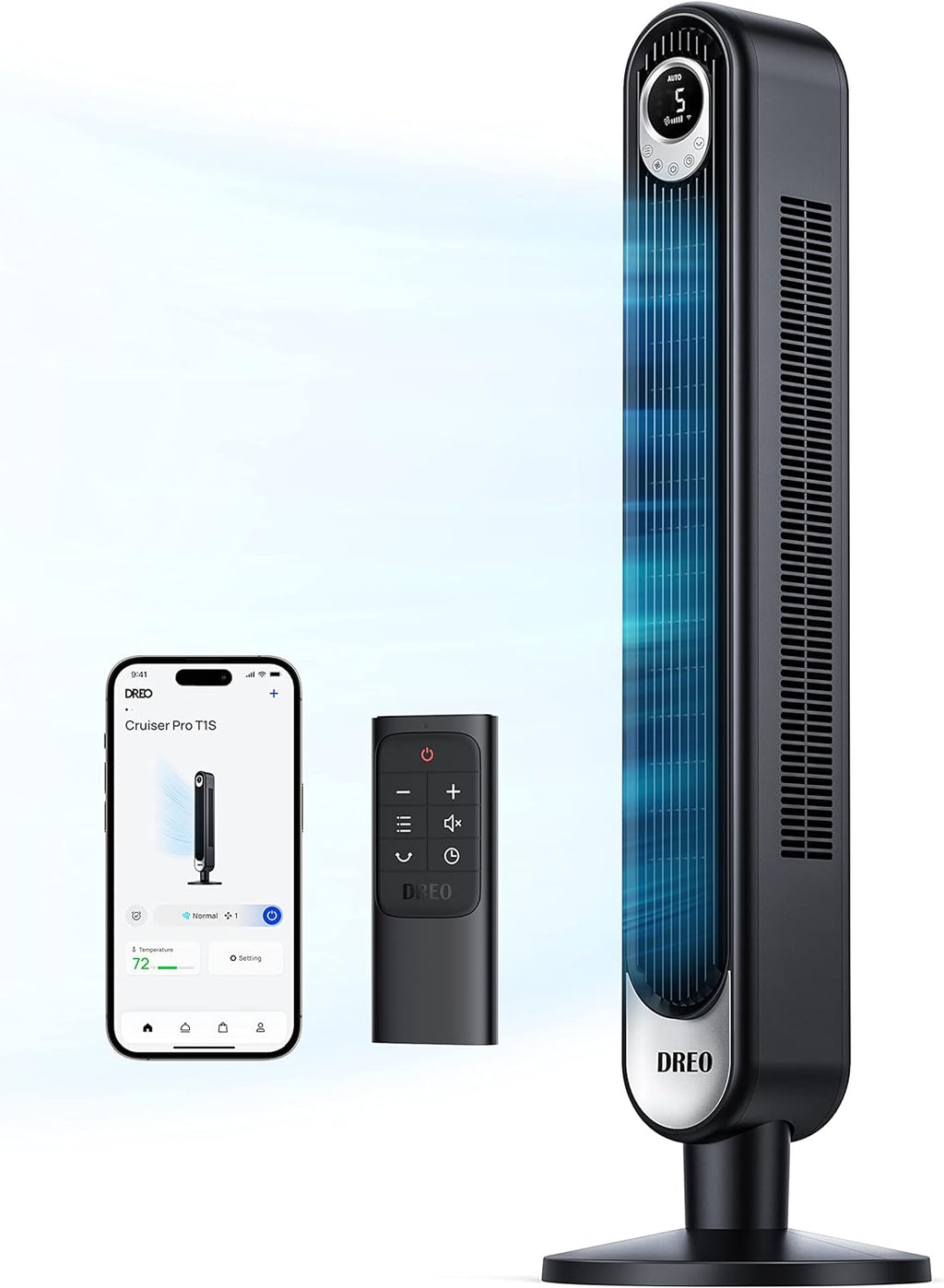 Dreo Tower Fan for Bedroom, 90° Oscillating Standing Fan, 30ft far, 28dB Quiet for Sleep, 6 Speeds, 4 Modes, 12H Timer, 42 Inch, Bladeless, Remote, for Home, Office, Room, Cruiser Pro T1