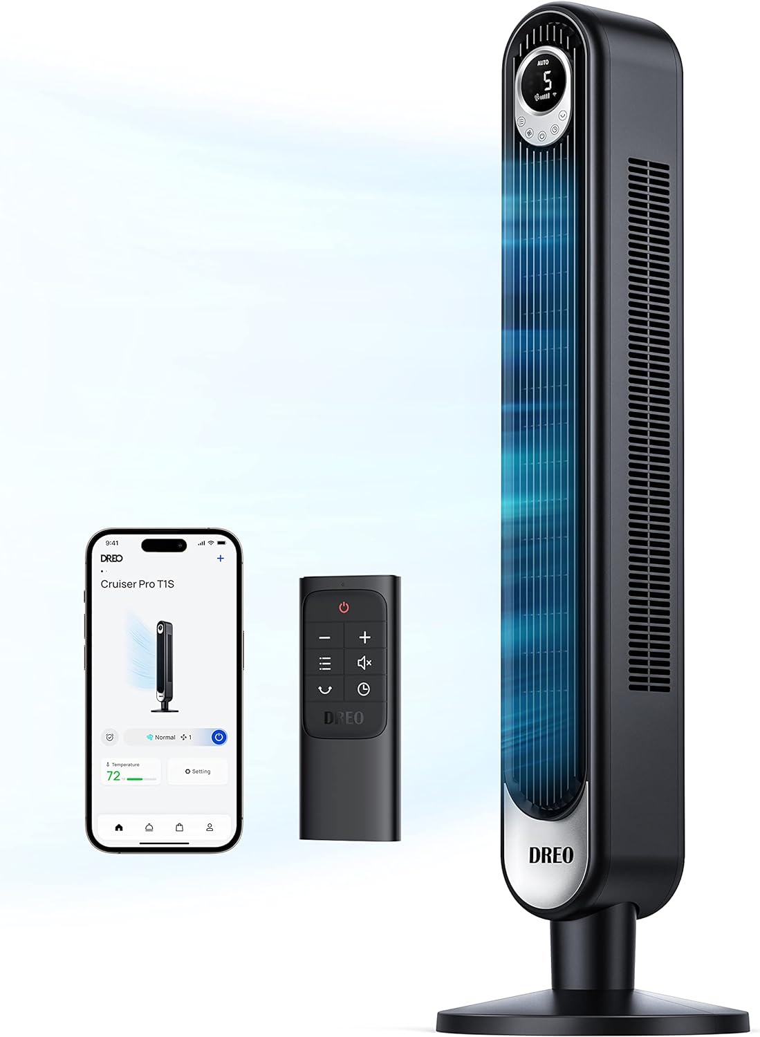 Dreo Tower Fan for Bedroom, 90° Oscillating Standing Fan, 30ft far, 28dB Quiet for Sleep, 6 Speeds, 4 Modes, 12H Timer, 42 Inch, Bladeless, Remote, for Home, Office, Room, Cruiser Pro T1