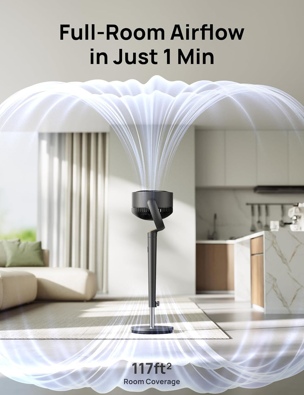 Dreo Standing Floor Fan for Bedroom, Quiet Pedestal Fans for Room