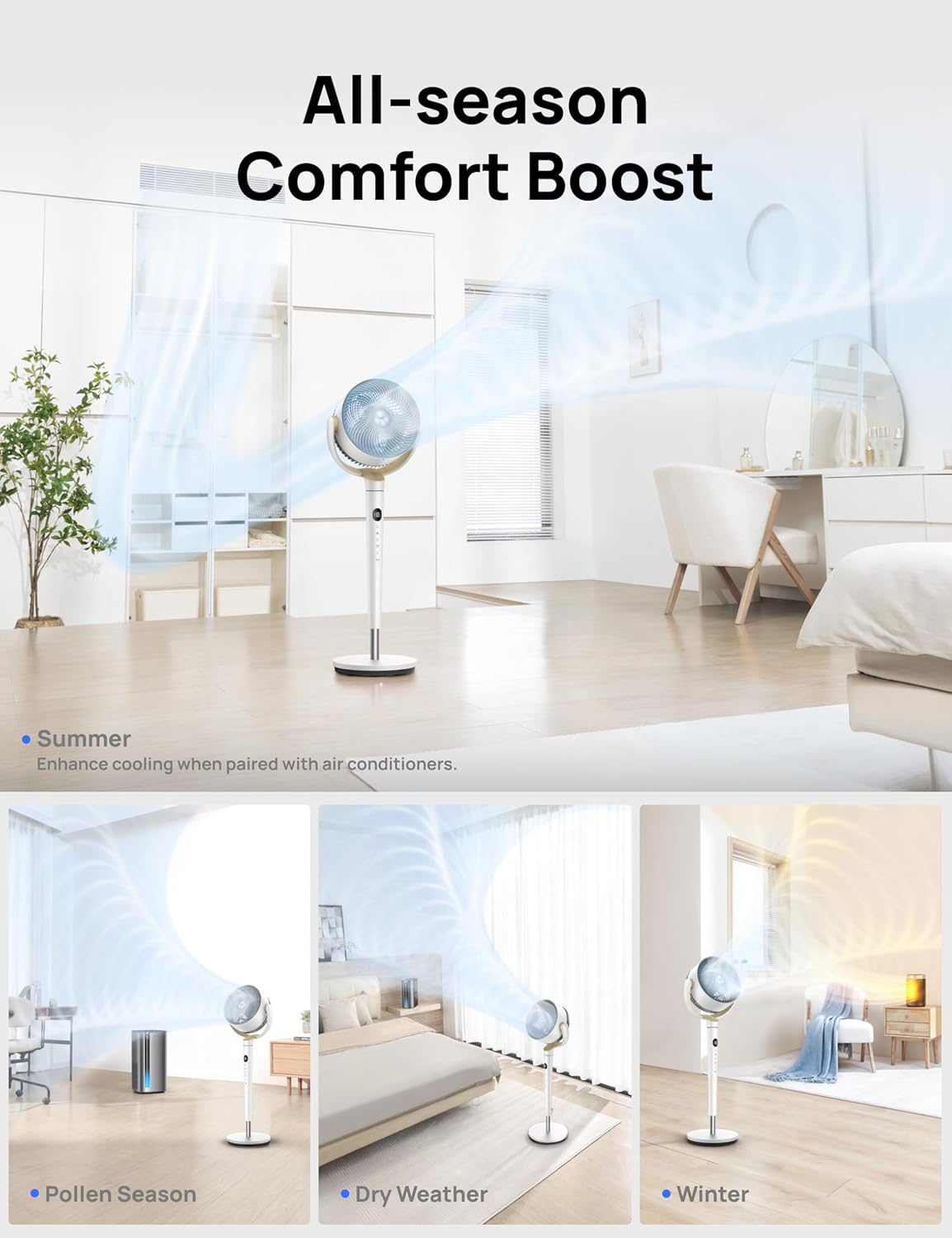 Dreo Standing Floor Fan for Bedroom, Quiet Pedestal Fans for Room
