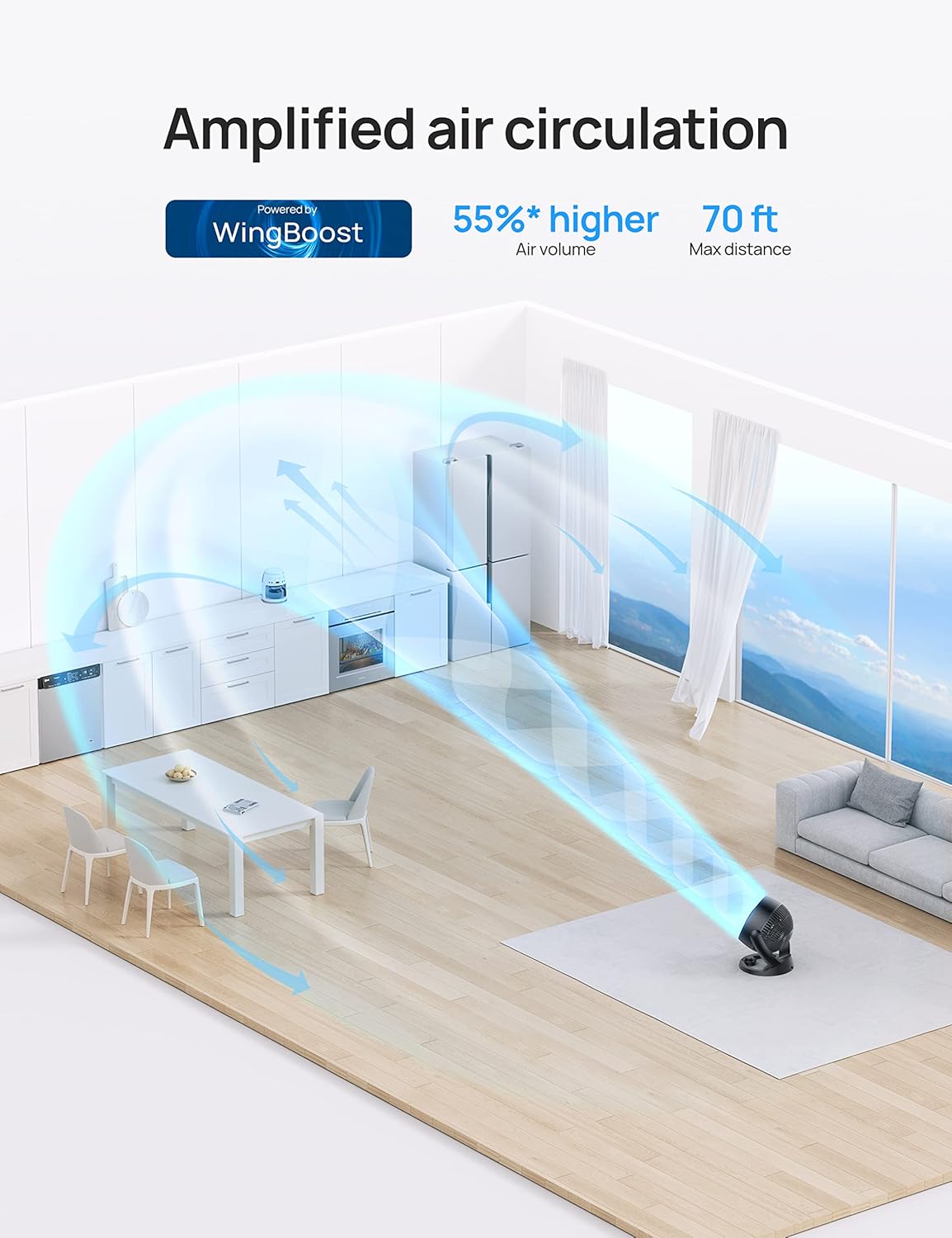 Dreo Tower Fan for Bedroom, 90° Oscillating Standing Fan, 30ft far, 28dB Quiet for Sleep, 6 Speeds, 4 Modes, 12H Timer, 42 Inch, Bladeless, Remote, for Home, Office, Room, Cruiser Pro T1