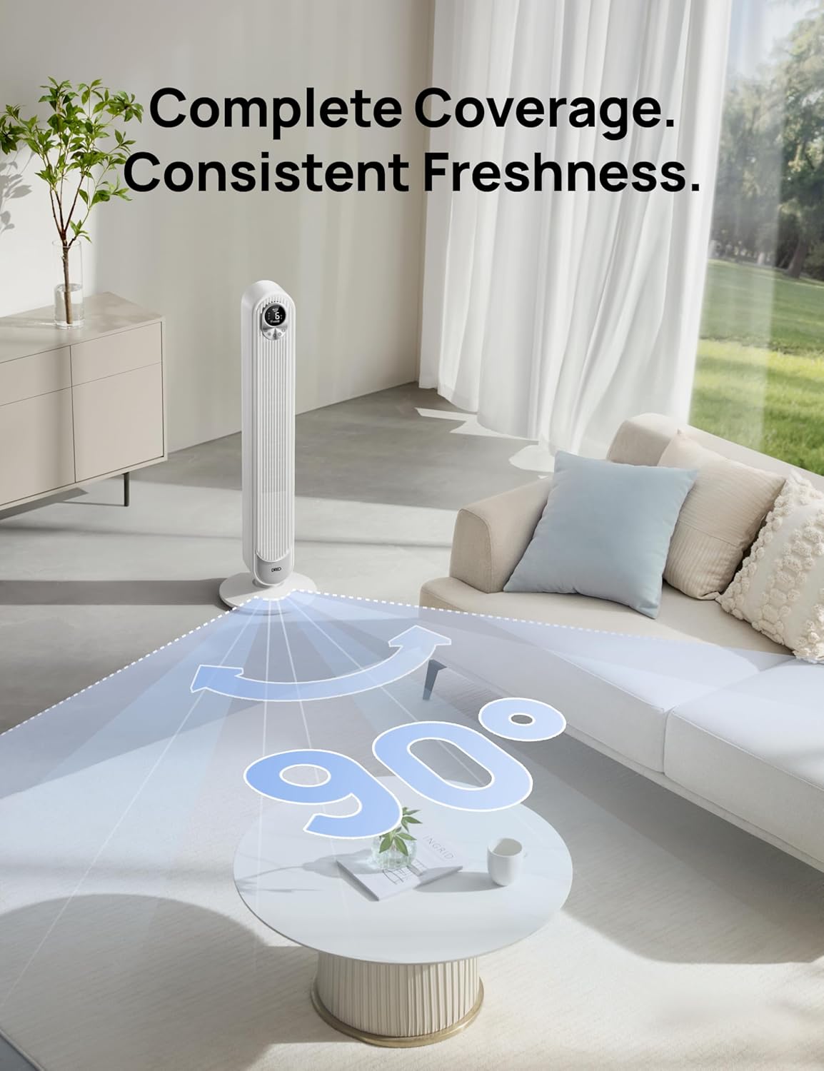 Dreo Tower Fan for Bedroom, 90° Oscillating Standing Fan, 30ft far, 28dB Quiet for Sleep, 6 Speeds, 4 Modes, 12H Timer, 42 Inch, Bladeless, Remote, for Home, Office, Room, Cruiser Pro T1