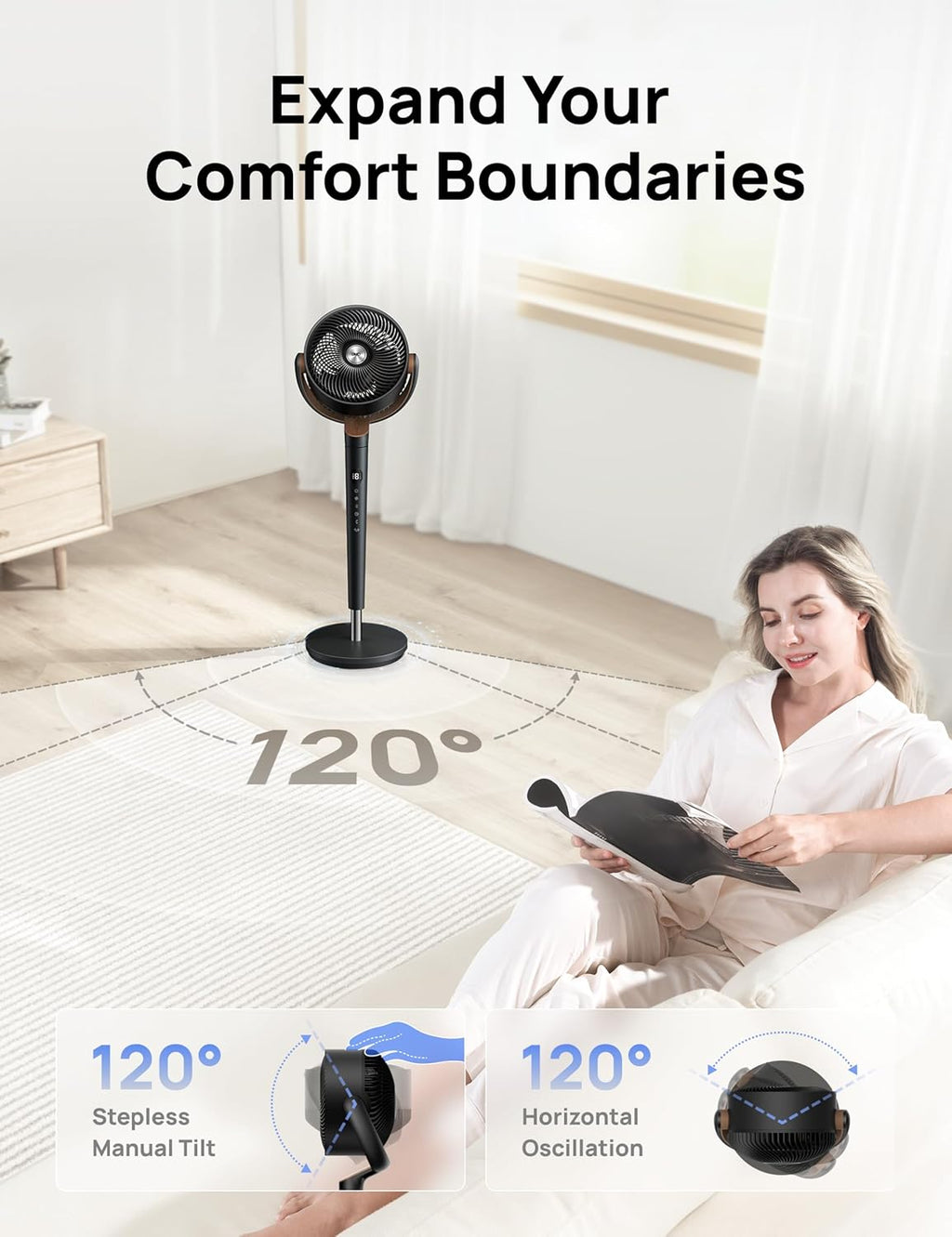 Dreo Standing Floor Fan for Bedroom, Quiet Pedestal Fans for Room