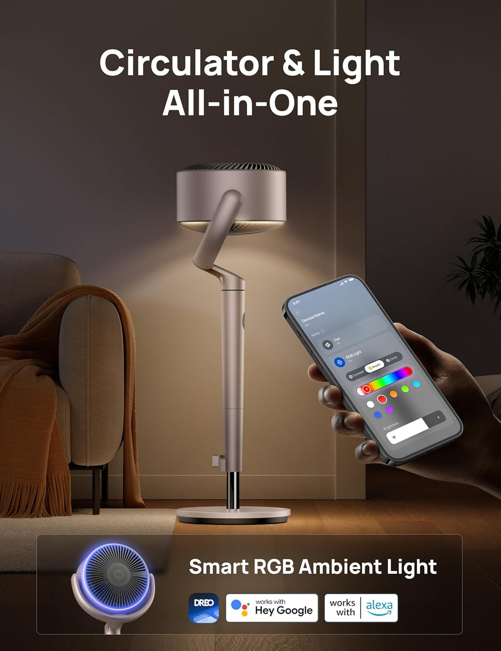 Dreo Smart Fan 120° +120° Omni-Directional Oscillating Fans Pedestal Fan Floor Fans