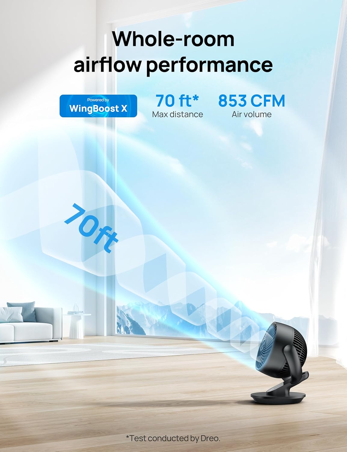 Dreo Fan for Bedroom, 13-Inch Oscillating Table Air Circulator Fan for Whole Room, 120° Tilt Adjustment, 28dB Ultra-Quiet, 70ft Powerful Airflow, 4 Speeds Desk Fans with Remote for Home, Office