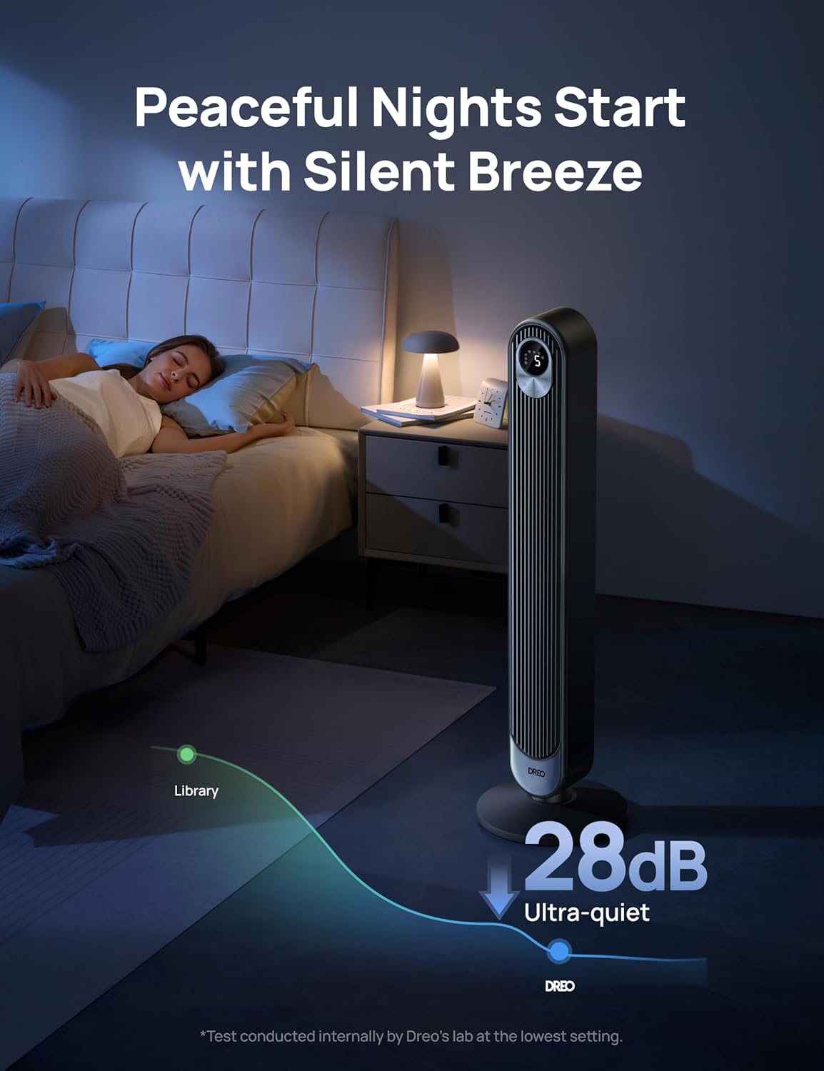 Dreo Tower Fan for Bedroom, 90° Oscillating Standing Fan, 30ft far, 28dB Quiet for Sleep, 6 Speeds, 4 Modes, 12H Timer, 42 Inch, Bladeless, Remote, for Home, Office, Room, Cruiser Pro T1