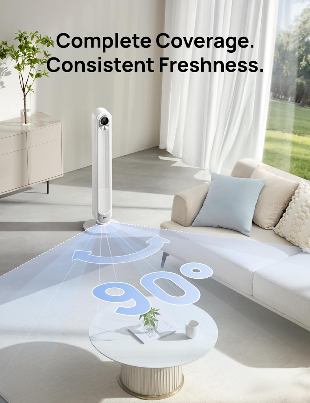 Dreo Tower Fan for Bedroom, 90° Oscillating Standing Fan, 30ft far, 28dB Quiet for Sleep, 6 Speeds, 4 Modes, 12H Timer, 42 Inch, Bladeless, Remote, for Home, Office, Room, Cruiser Pro T1