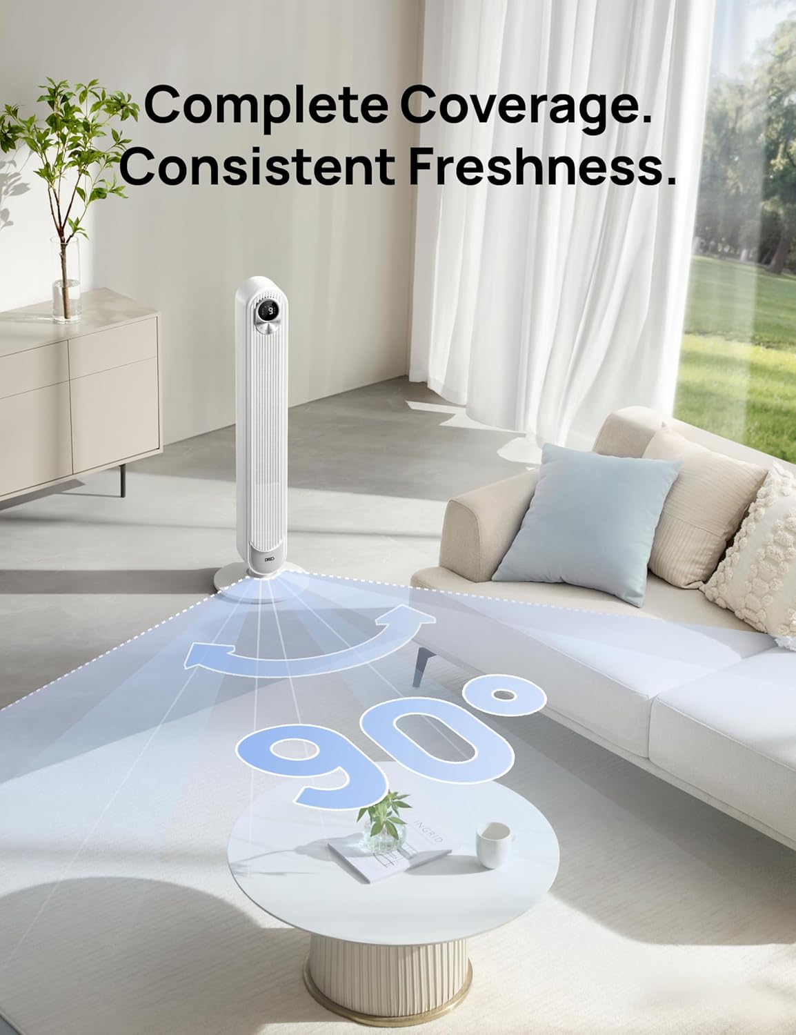Dreo Tower Fan for Bedroom, 90° Oscillating Standing Fan, 30ft far, 28dB Quiet for Sleep, 6 Speeds, 4 Modes, 12H Timer, 42 Inch, Bladeless, Remote, for Home, Office, Room, Cruiser Pro T1