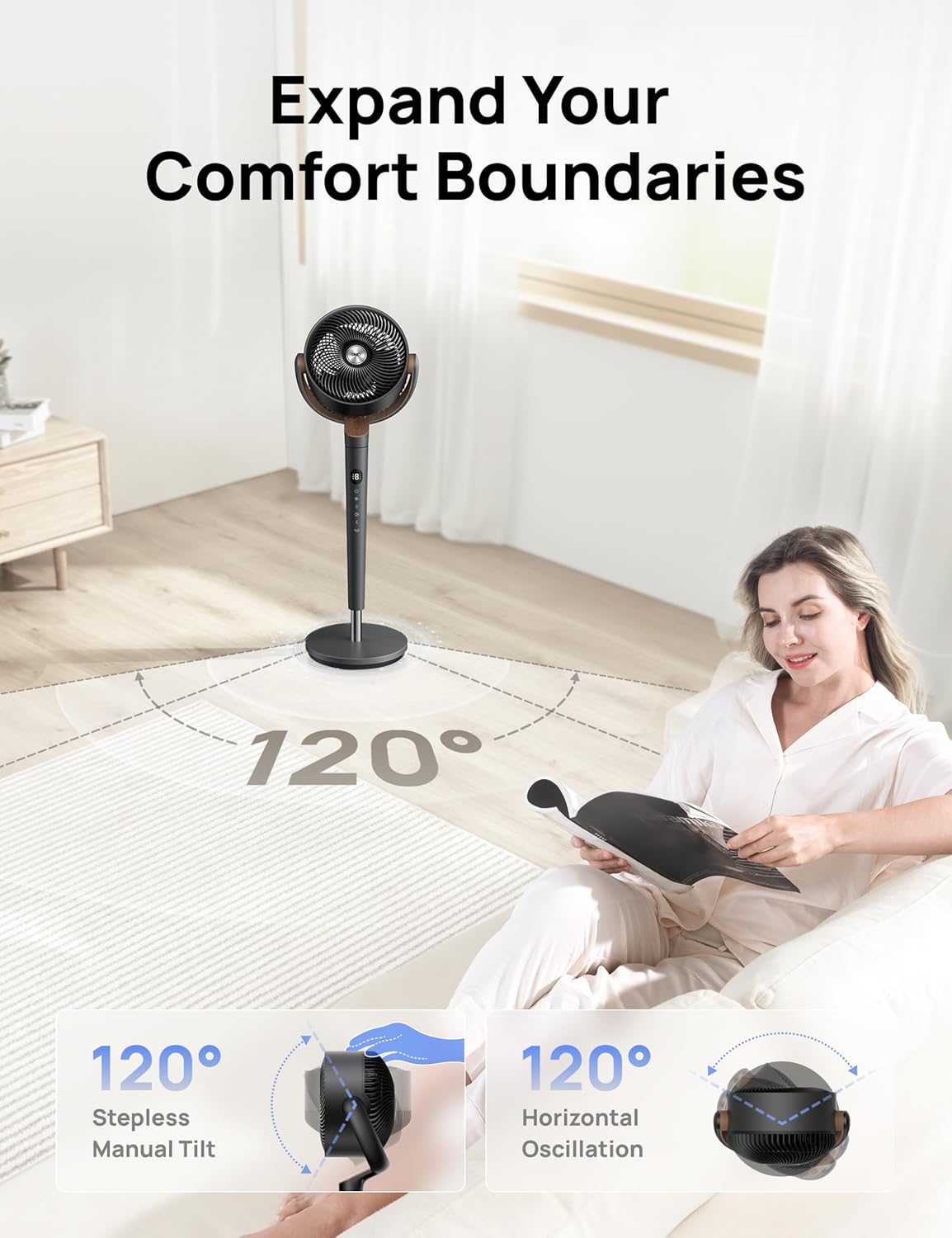 Dreo Standing Floor Fan for Bedroom, Quiet Pedestal Fans for Room
