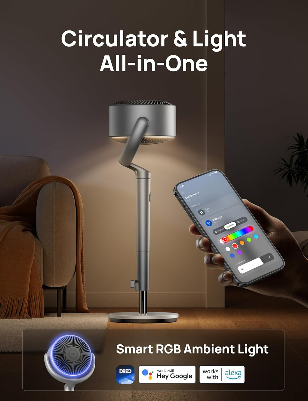 Dreo Smart Fan 120° +120° Omni-Directional Oscillating Fans Pedestal Fan Floor Fans