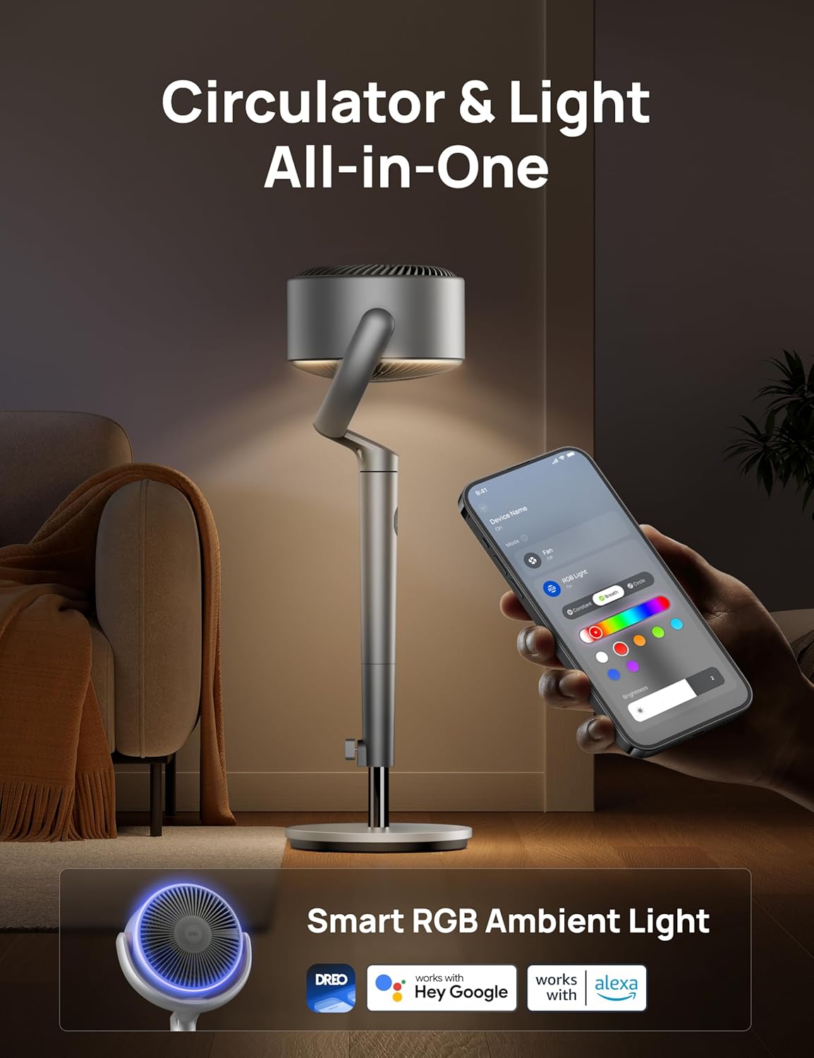 Dreo Smart Fan 120° +120° Omni-Directional Oscillating Fans Pedestal Fan Floor Fans