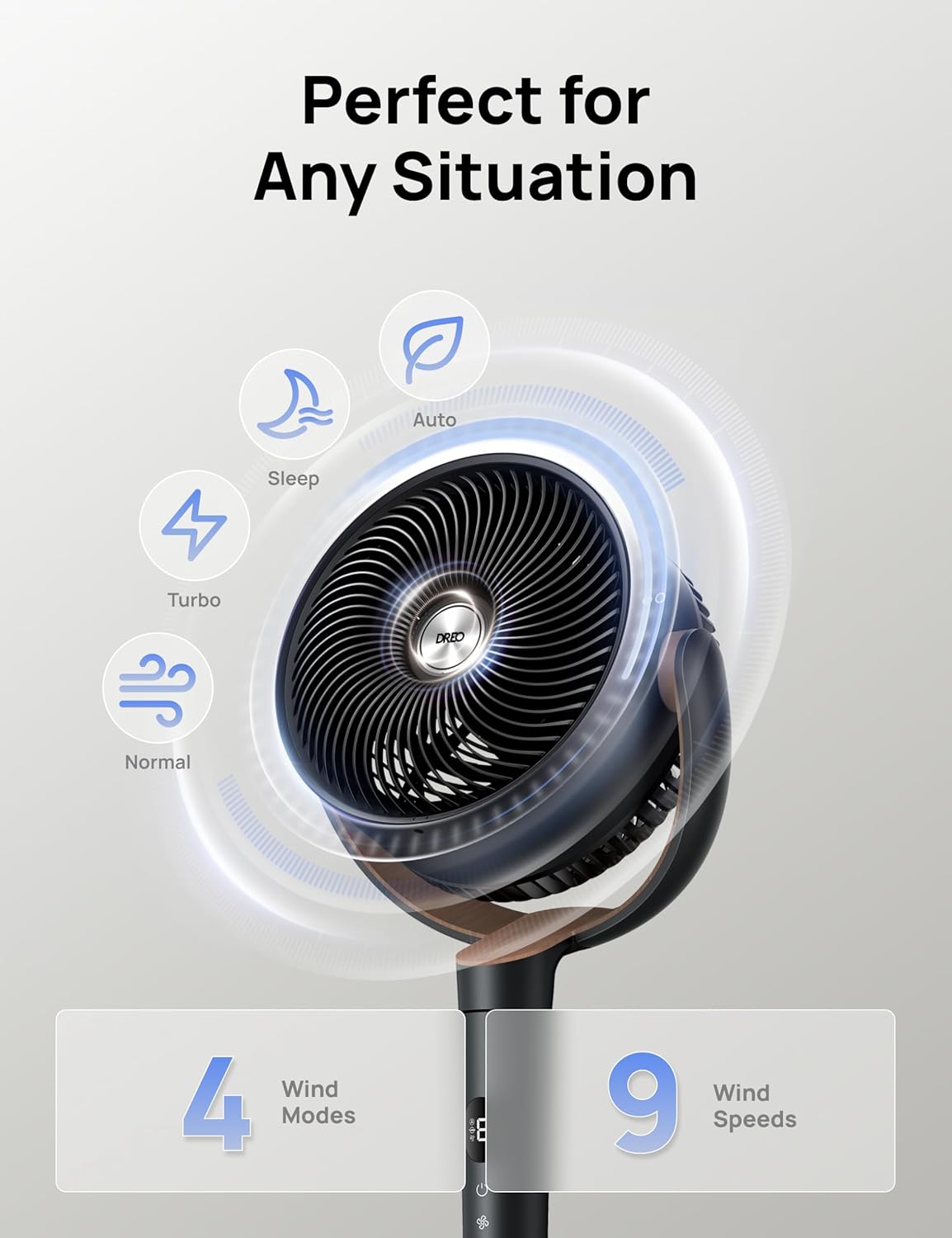 Dreo Standing Floor Fan for Bedroom, Quiet Pedestal Fans for Room