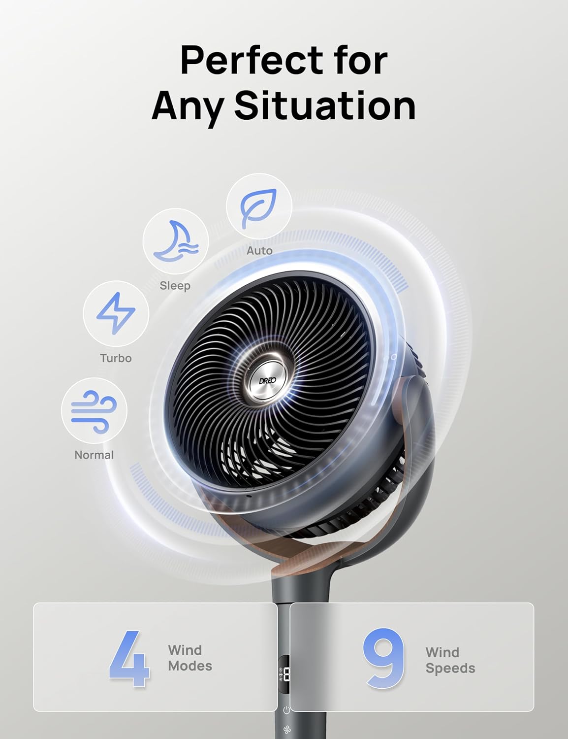 Dreo Standing Floor Fan for Bedroom, Quiet Pedestal Fans for Room