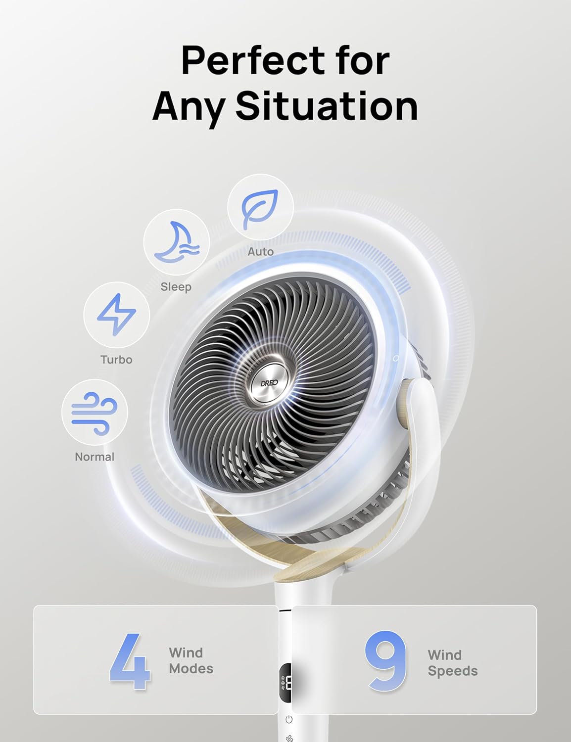 Dreo Standing Floor Fan for Bedroom, Quiet Pedestal Fans for Room