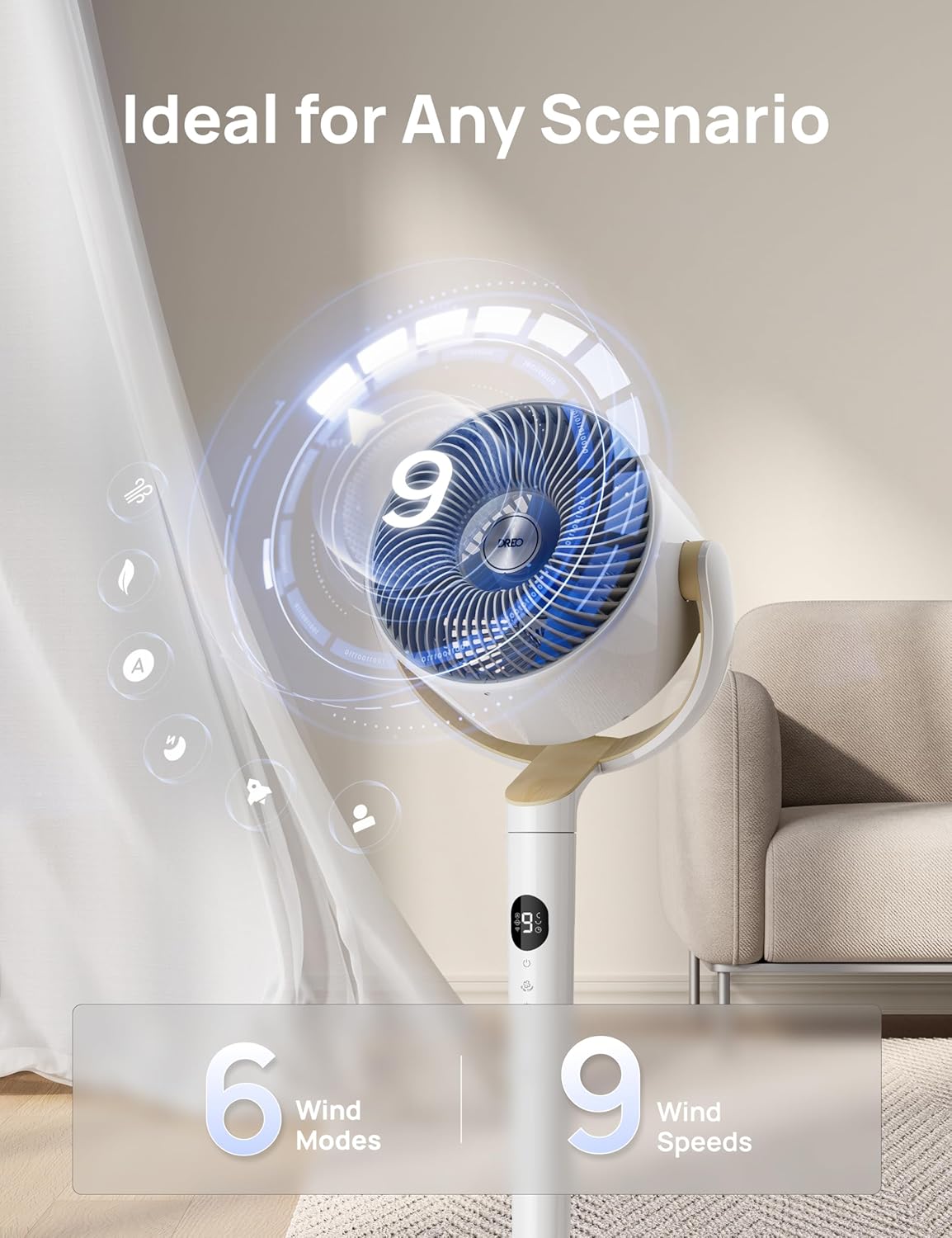 Dreo Smart Fan 120° +120° Omni-Directional Oscillating Fans Pedestal Fan Floor Fans