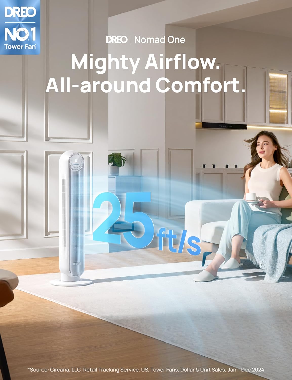 Dreo Nomad One Tower Fan Floor Fan Bladeless Standing Fan