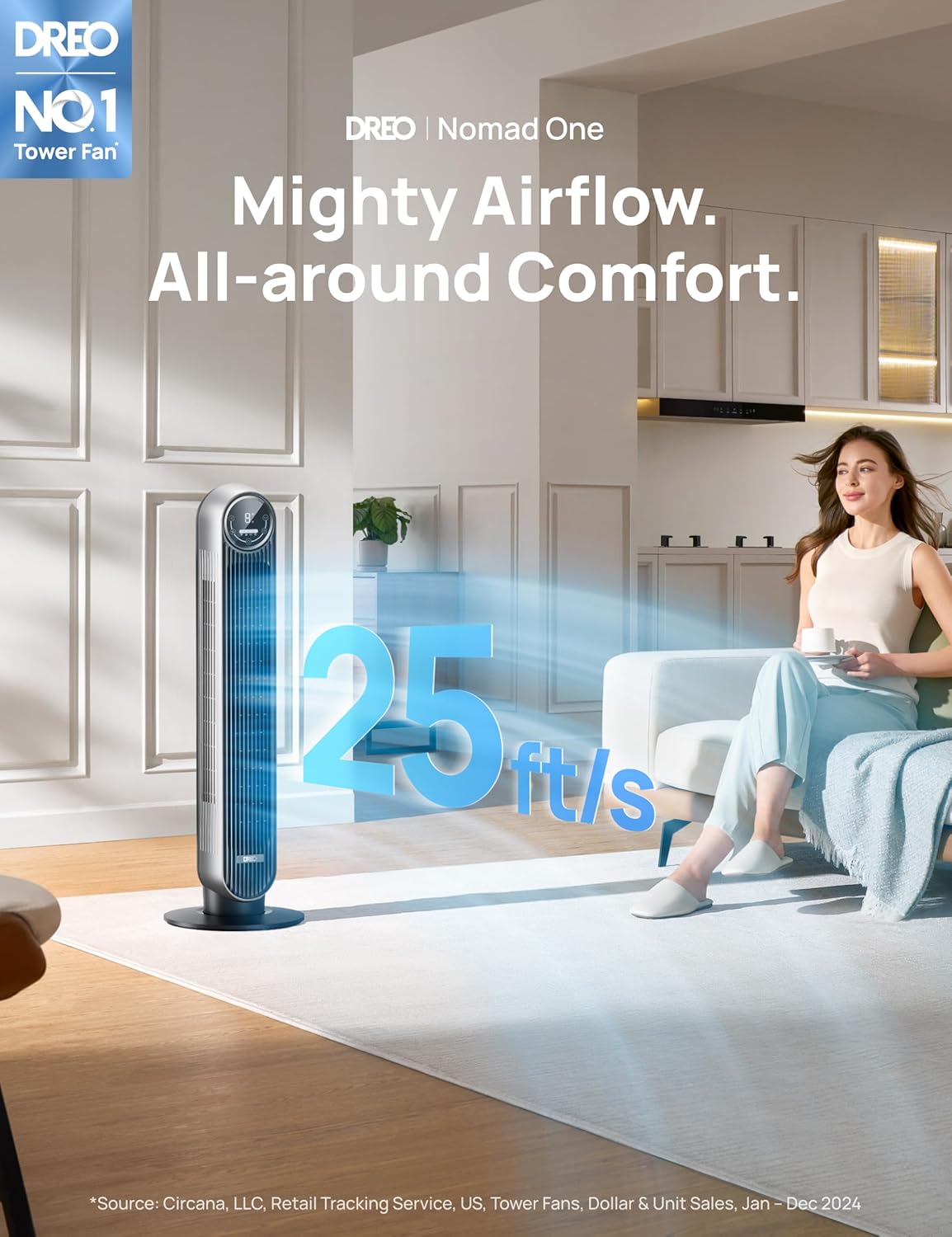 Dreo Nomad One Tower Fan Floor Fan Bladeless Standing Fan