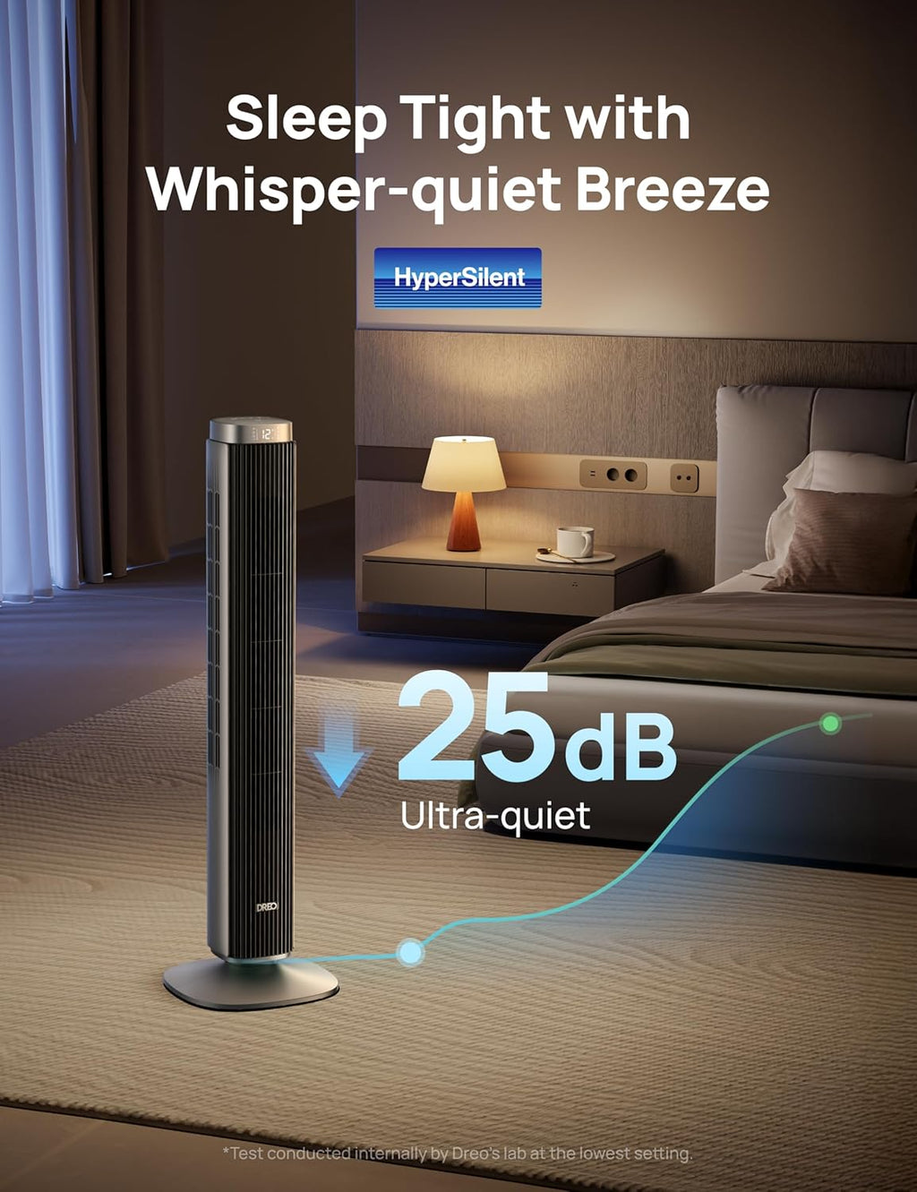 Dreo Tower Fan for Bedroom, 90° Oscillating Standing Fan with 40ft Far Airflow, 25dB Ultra Quiet DC Motor, 28ft/s Velocity, 12 Speeds, 42 inch, Smart Control, 4 Modes, 12H Timer, Pilot Pro S