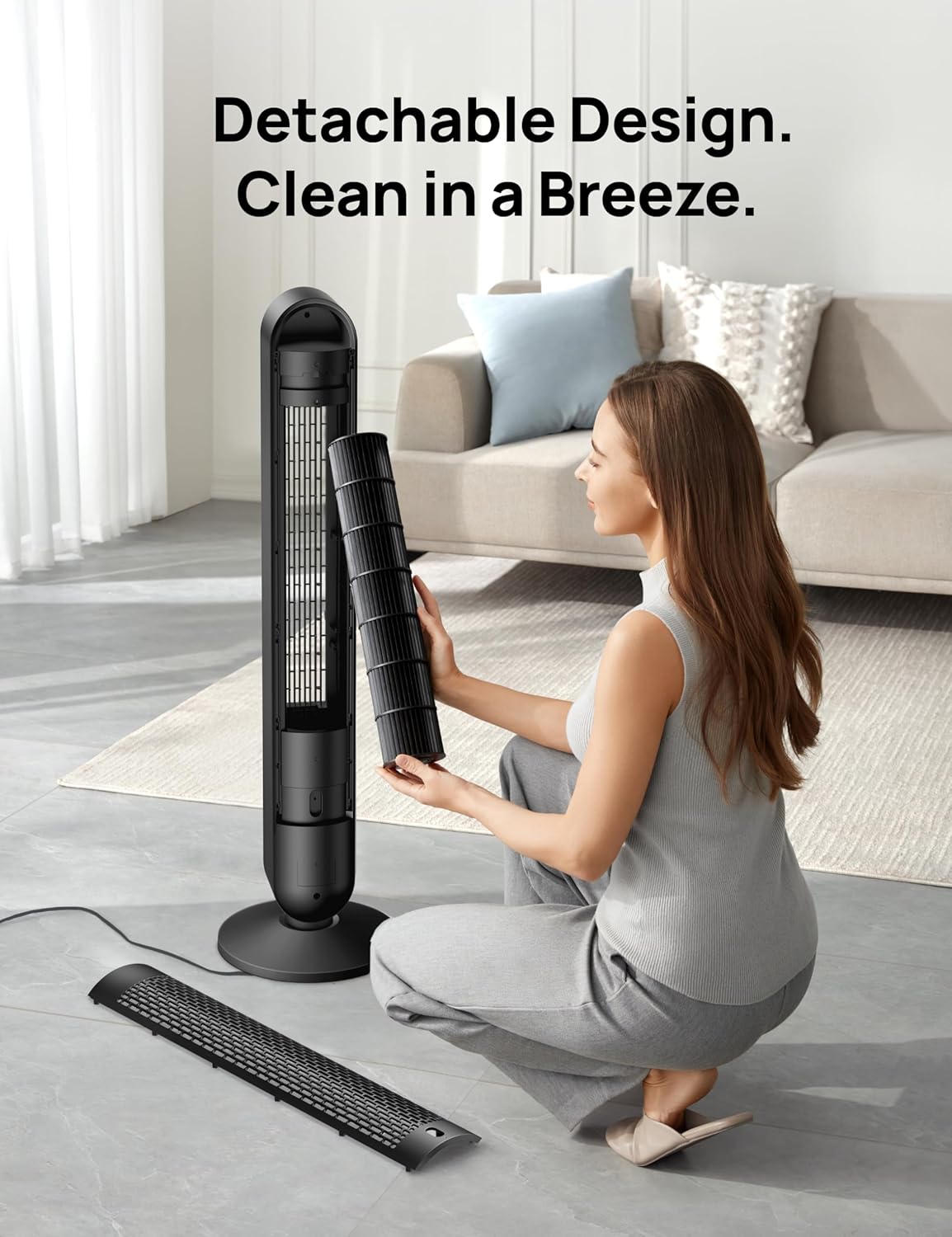 Dreo Tower Fan for Bedroom, 90° Oscillating Standing Fan, 30ft far, 28dB Quiet for Sleep, 6 Speeds, 4 Modes, 12H Timer, 42 Inch, Bladeless, Remote, for Home, Office, Room, Cruiser Pro T1