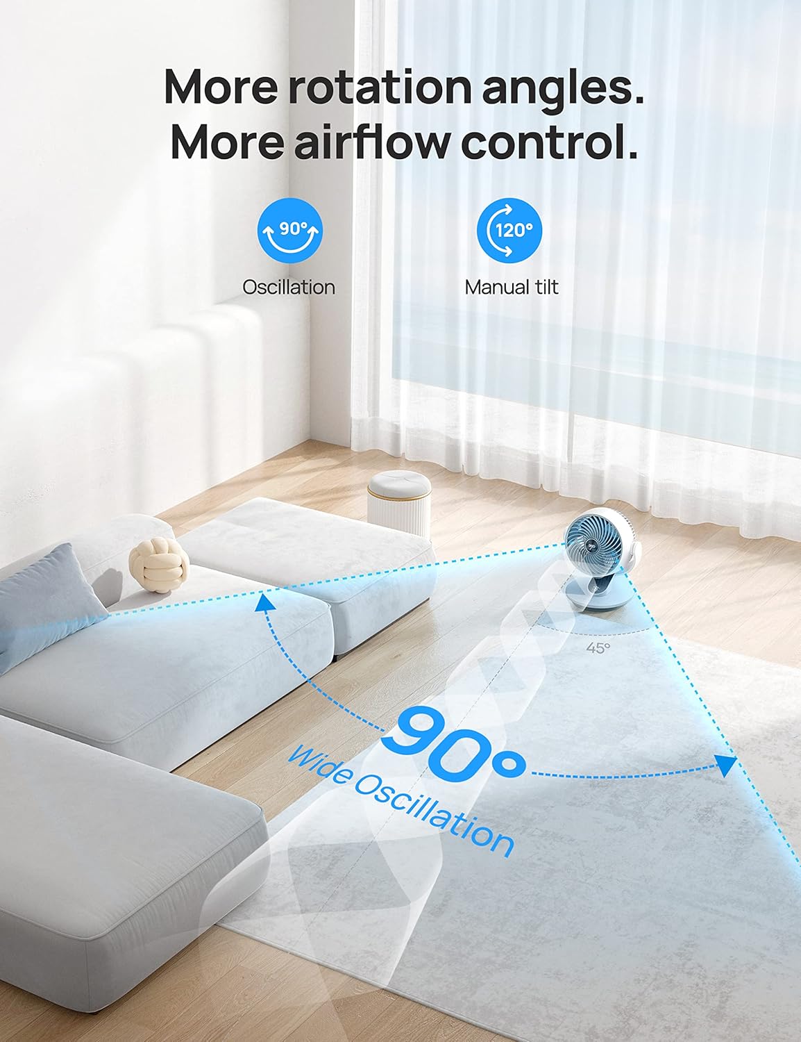 Dreo Fan for Bedroom, 13-Inch Oscillating Table Air Circulator Fan for Whole Room, 120° Tilt Adjustment, 28dB Ultra-Quiet, 70ft Powerful Airflow, 4 Speeds Desk Fans with Remote for Home, Office