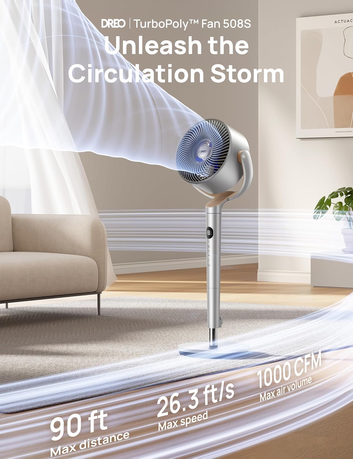 Dreo Smart Fan 120° +120° Omni-Directional Oscillating Fans Pedestal Fan Floor Fans