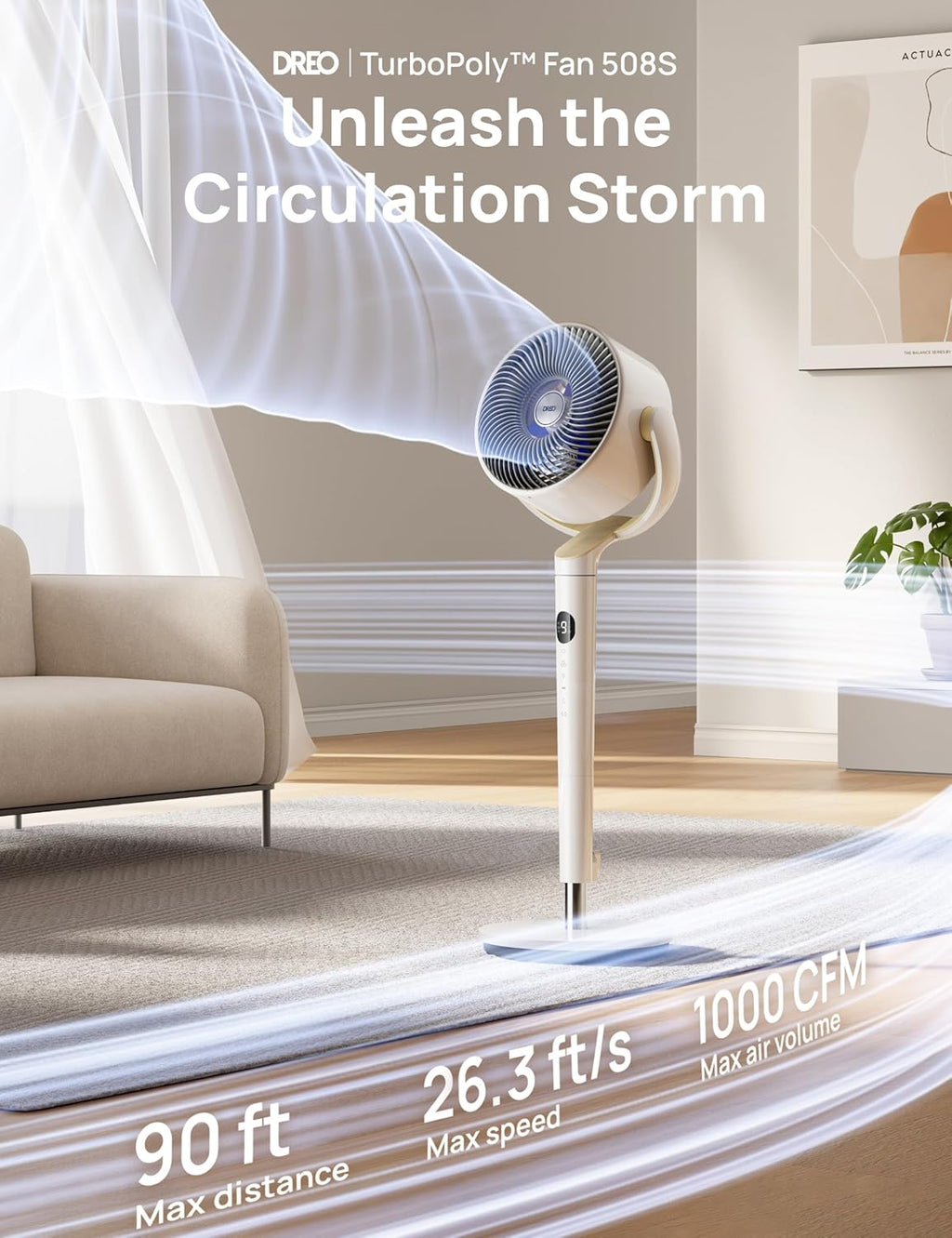 Dreo Smart Fan 120° +120° Omni-Directional Oscillating Fans Pedestal Fan Floor Fans