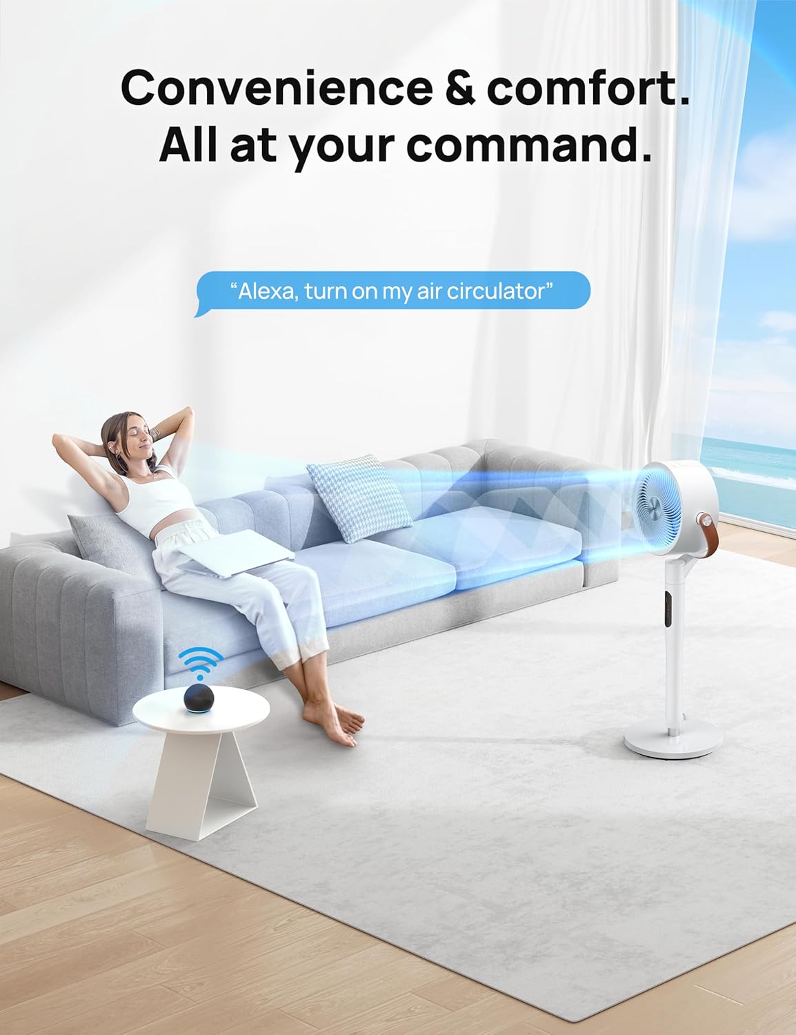 Dreo PolyFan 513S Pedestal Fan Standing Floor Fans Smart Oscillating with Wi-Fi/Voice Control