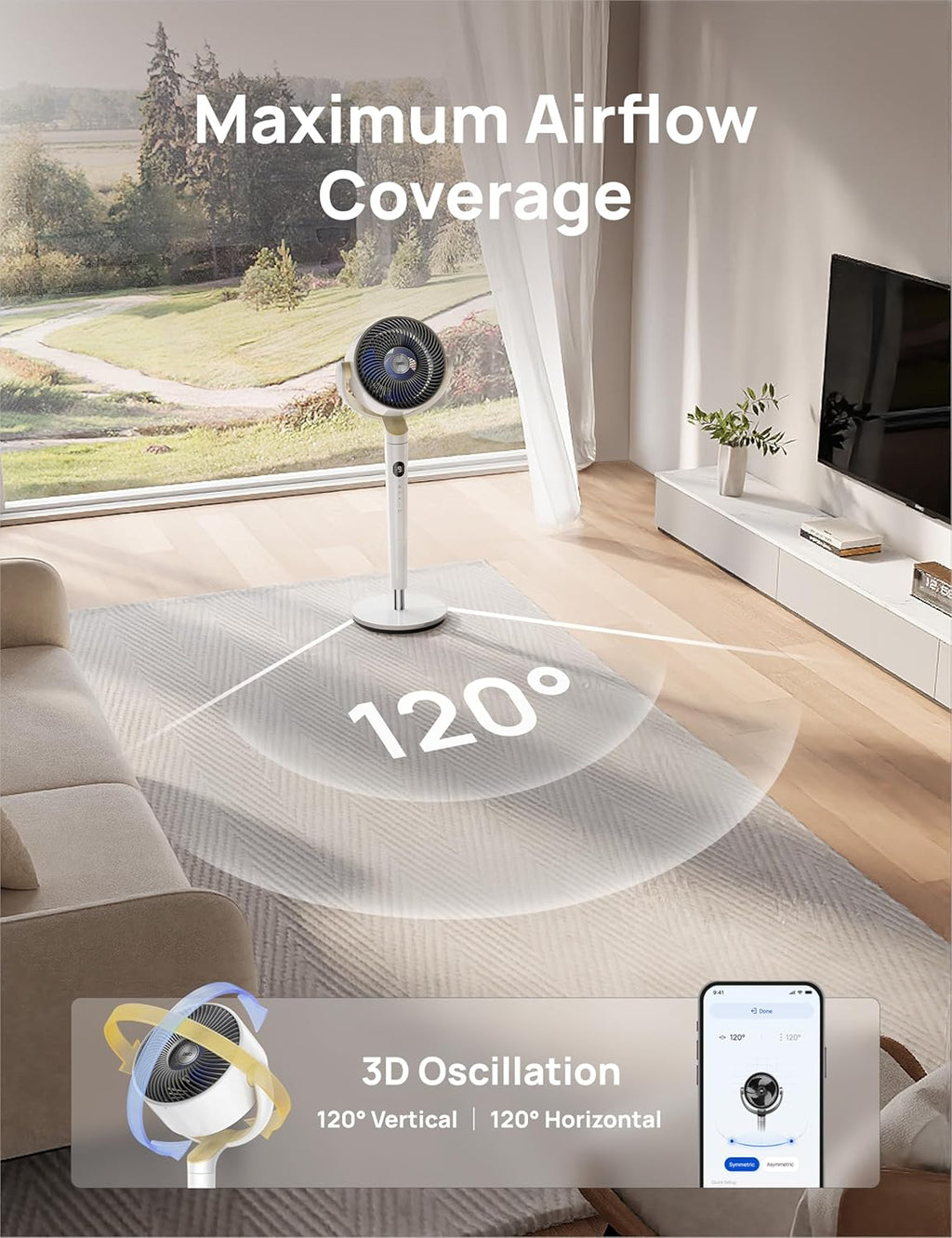 Dreo Smart Fan 120° +120° Omni-Directional Oscillating Fans Pedestal Fan Floor Fans