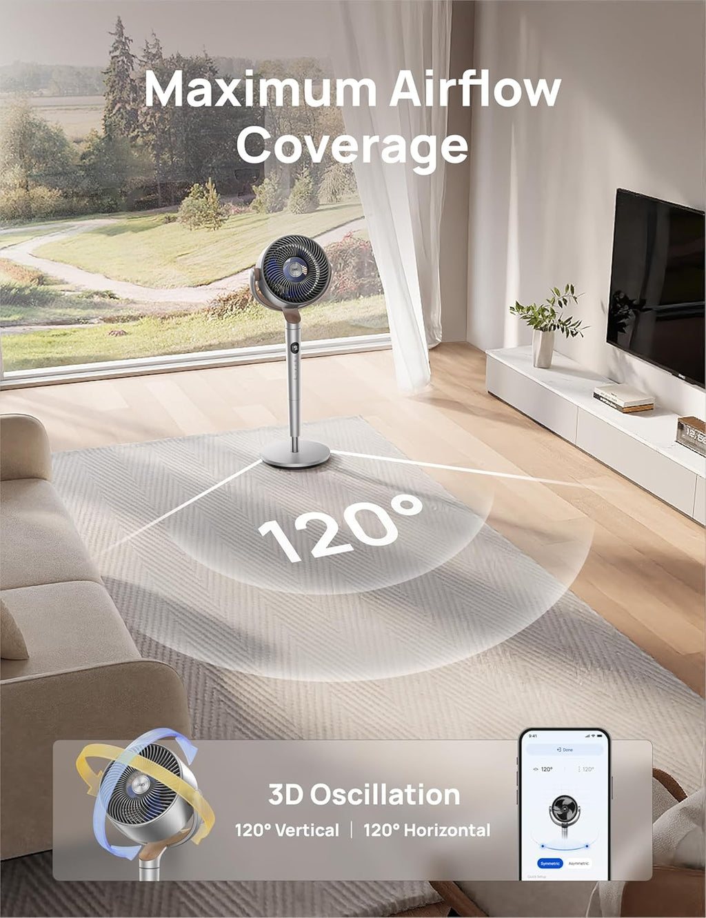 Dreo Smart Fan 120° +120° Omni-Directional Oscillating Fans Pedestal Fan Floor Fans