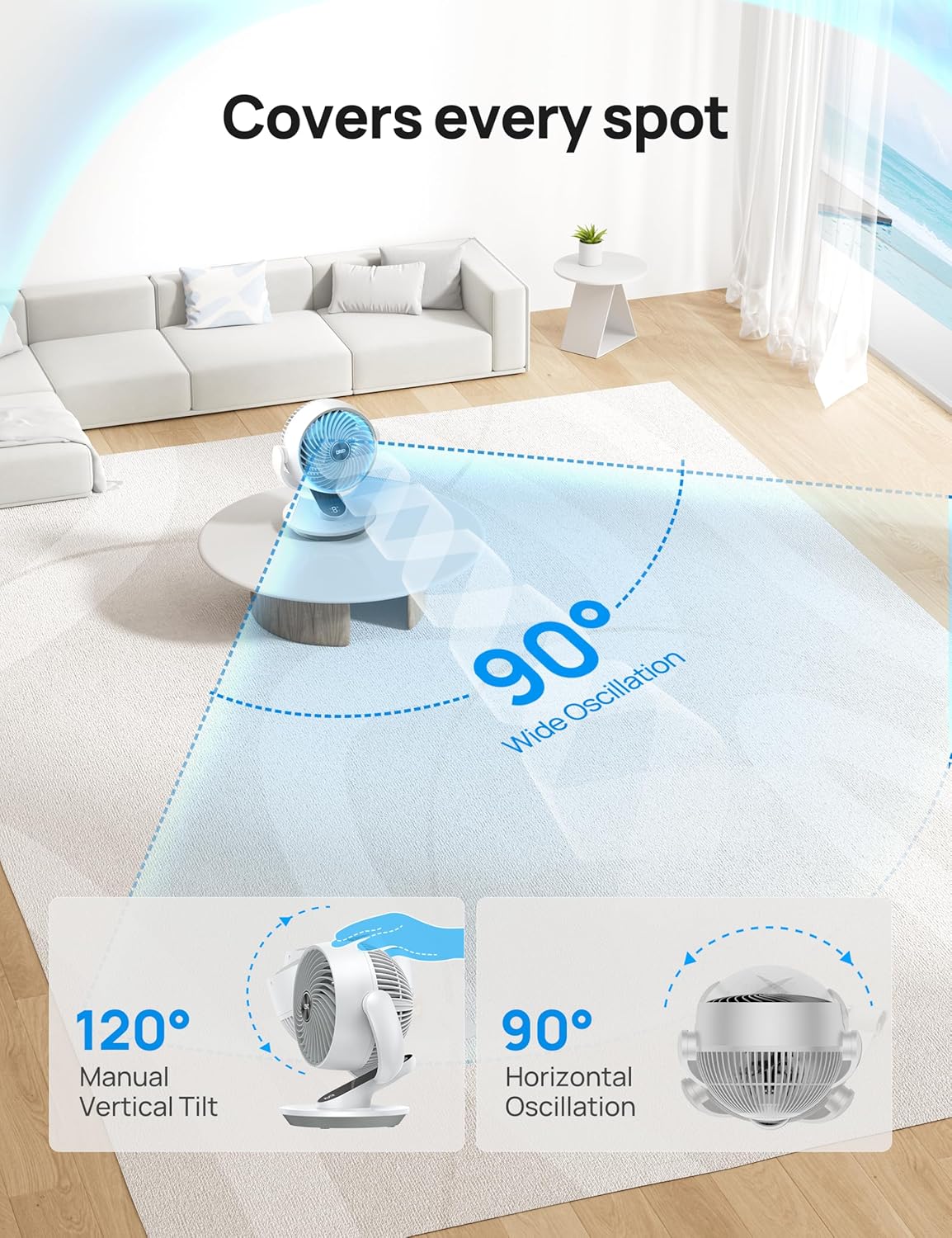 Dreo Fan for Bedroom, 13-Inch Oscillating Table Air Circulator Fan for Whole Room, 120° Tilt Adjustment, 28dB Ultra-Quiet, 70ft Powerful Airflow, 4 Speeds Desk Fans with Remote for Home, Office
