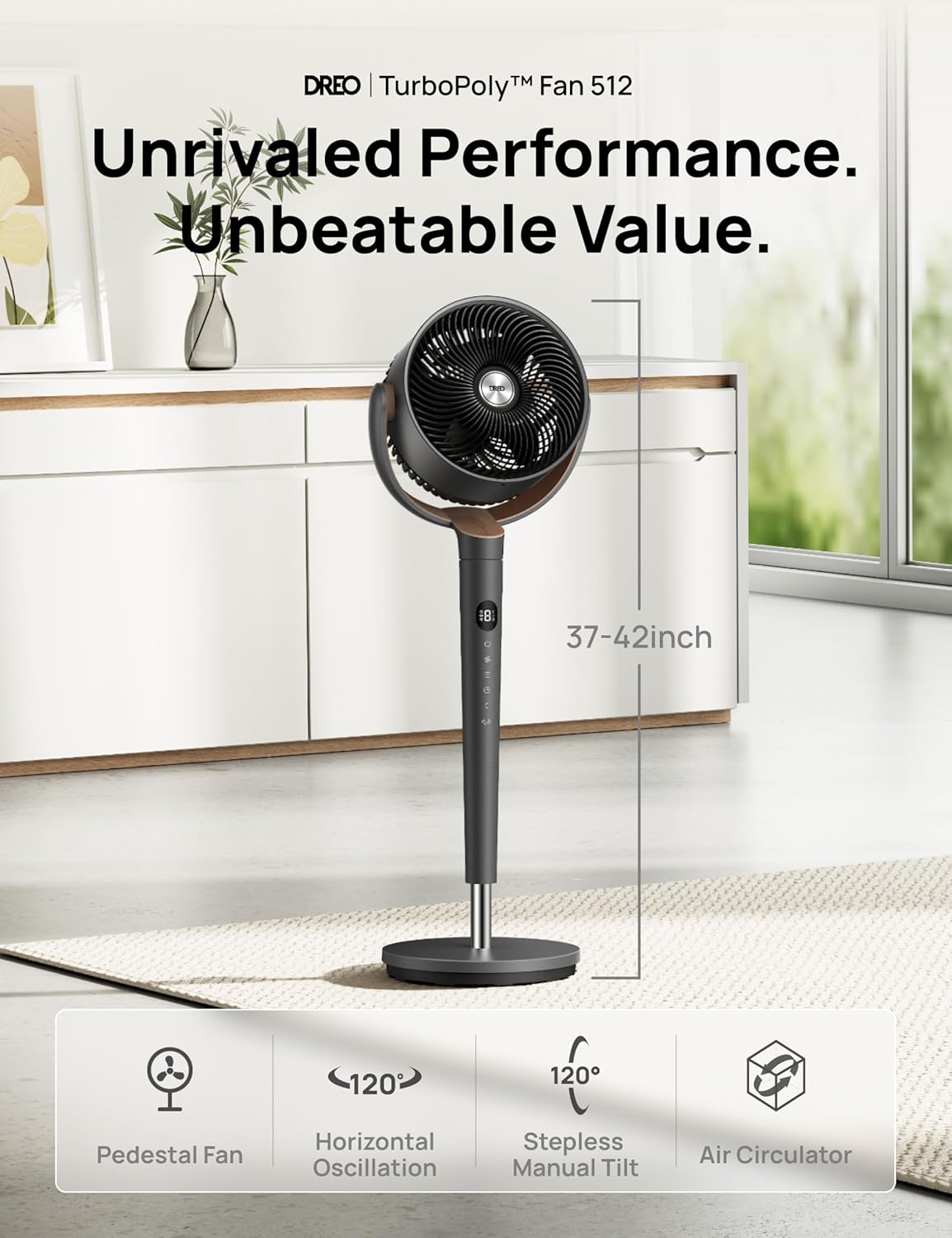 Dreo Standing Floor Fan for Bedroom, Quiet Pedestal Fans for Room