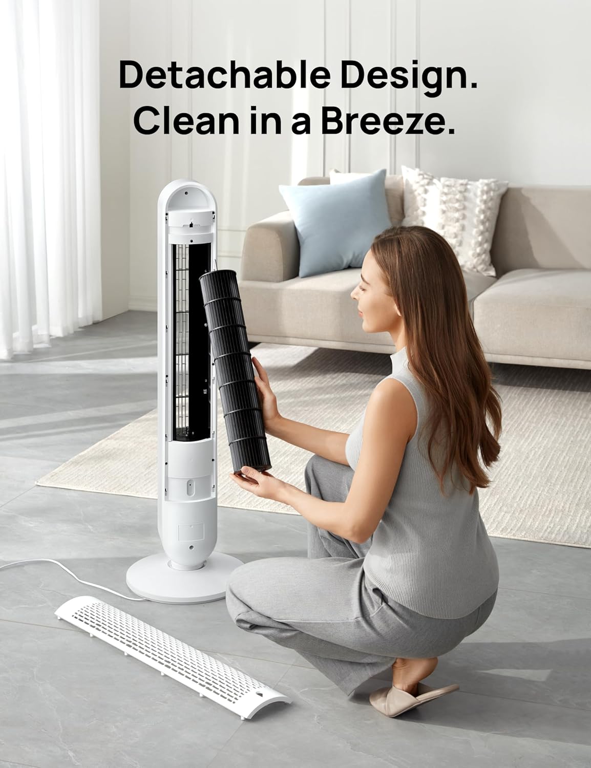Dreo Tower Fan for Bedroom, 90° Oscillating Standing Fan, 30ft far, 28dB Quiet for Sleep, 6 Speeds, 4 Modes, 12H Timer, 42 Inch, Bladeless, Remote, for Home, Office, Room, Cruiser Pro T1