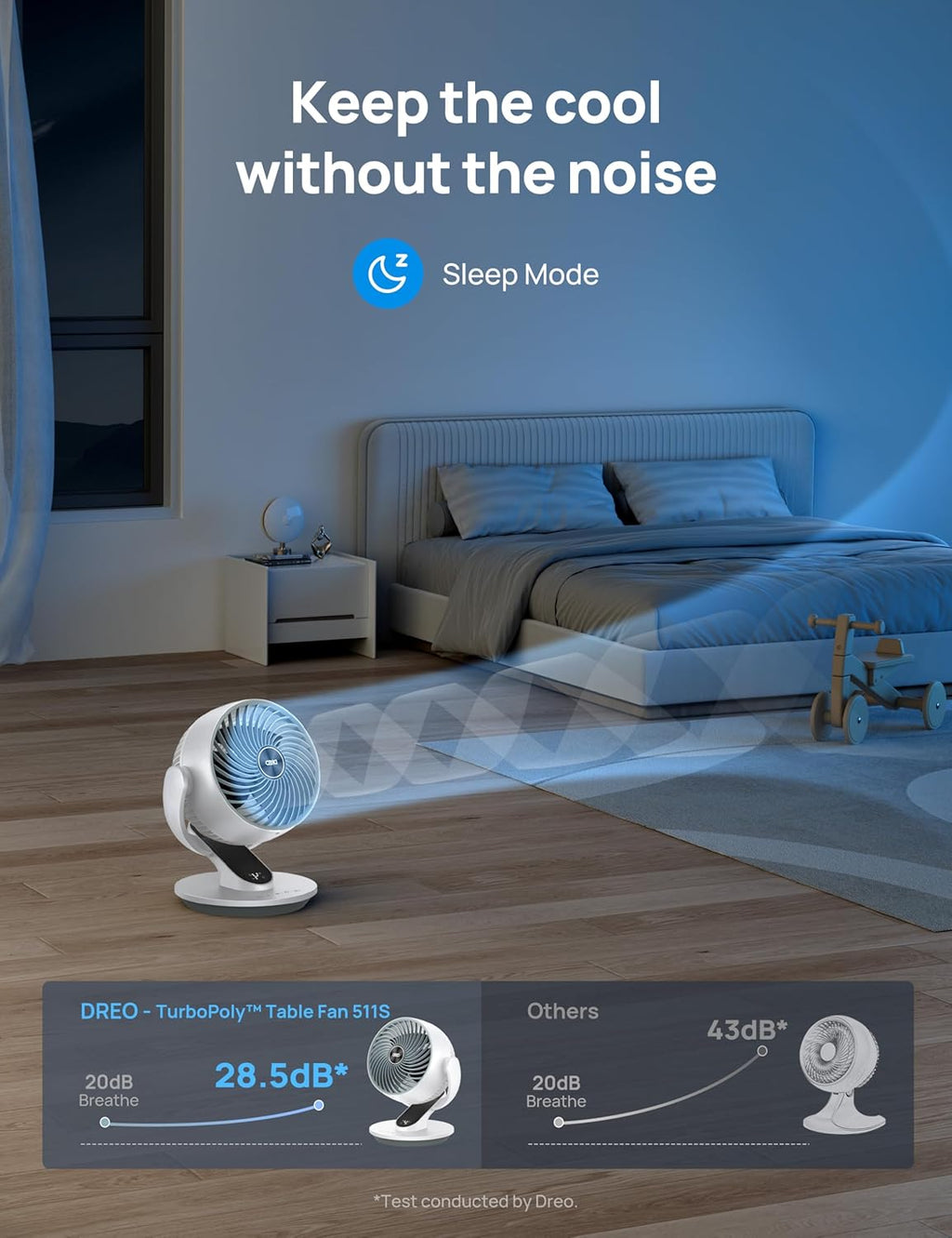 Dreo Fan for Bedroom, 13-Inch Oscillating Table Air Circulator Fan for Whole Room, 120° Tilt Adjustment, 28dB Ultra-Quiet, 70ft Powerful Airflow, 4 Speeds Desk Fans with Remote for Home, Office