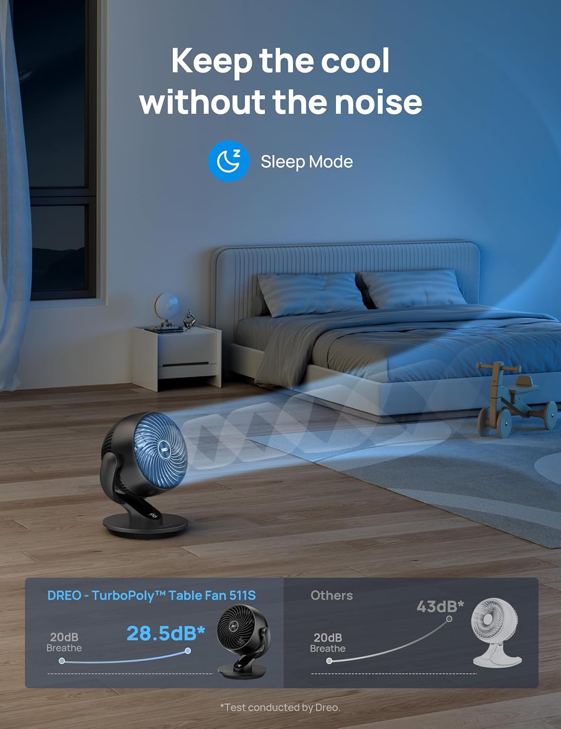 Dreo Fan for Bedroom, 13-Inch Oscillating Table Air Circulator Fan for Whole Room, 120° Tilt Adjustment, 28dB Ultra-Quiet, 70ft Powerful Airflow, 4 Speeds Desk Fans with Remote for Home, Office