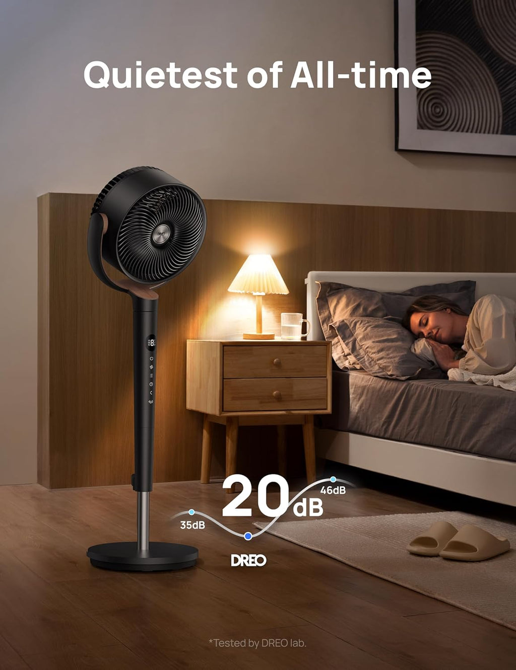 Dreo Standing Floor Fan for Bedroom, Quiet Pedestal Fans for Room