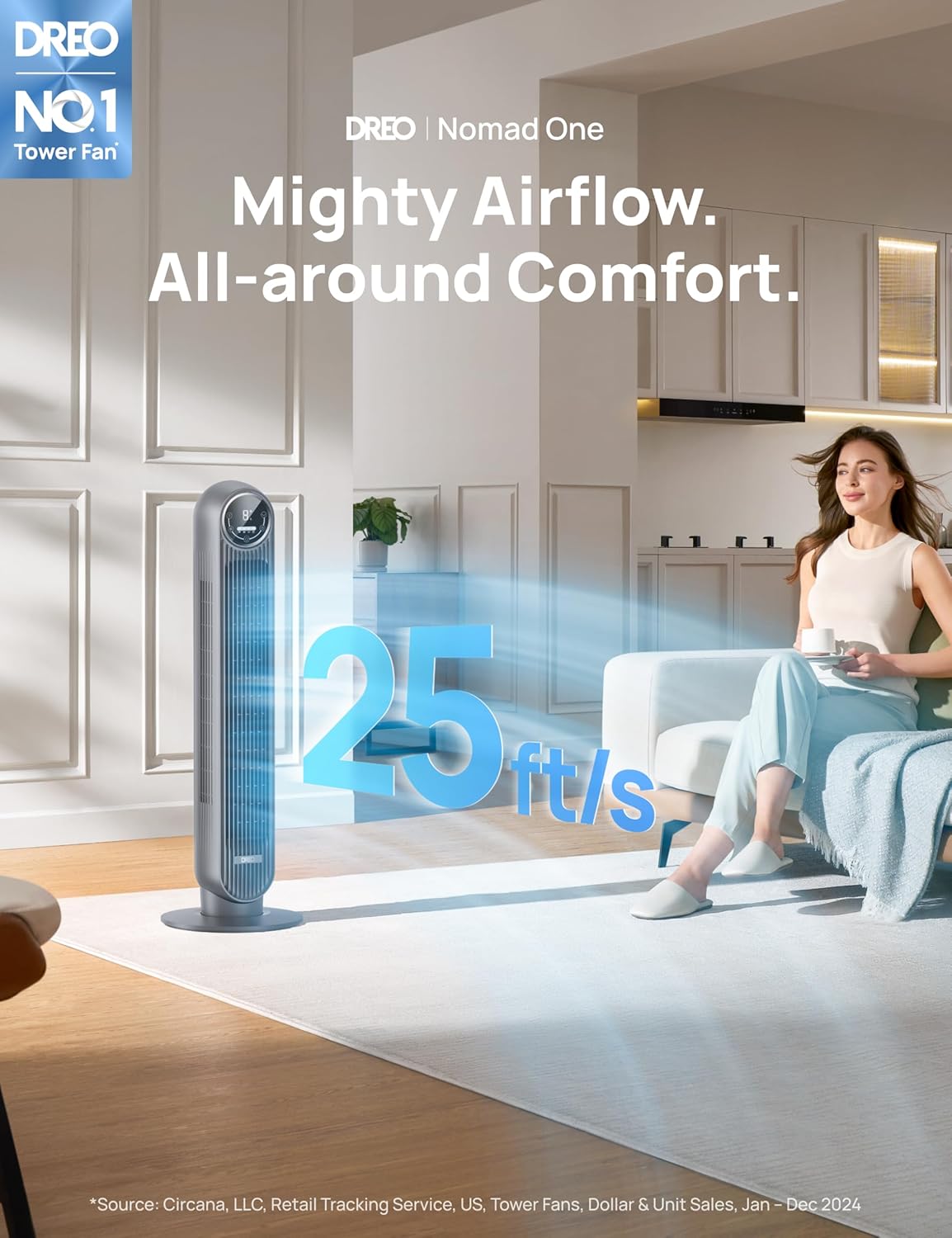 Dreo Nomad One Tower Fan Floor Fan Bladeless Standing Fan