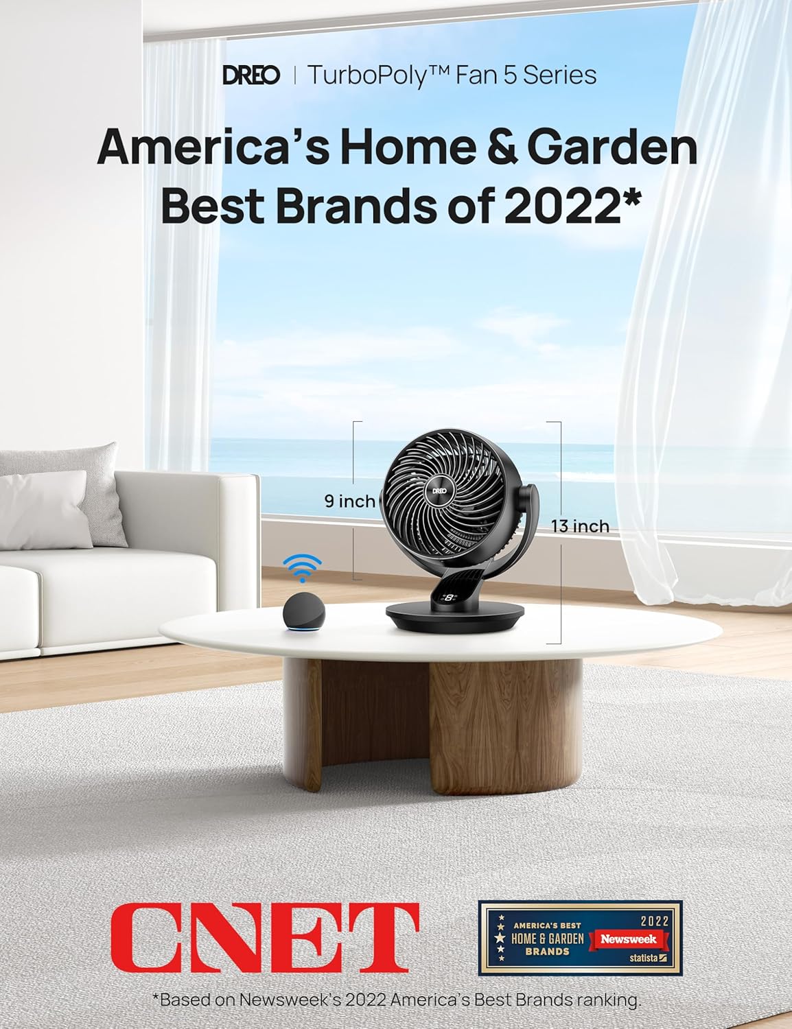 Dreo Fan for Bedroom, 13-Inch Oscillating Table Air Circulator Fan for Whole Room, 120° Tilt Adjustment, 28dB Ultra-Quiet, 70ft Powerful Airflow, 4 Speeds Desk Fans with Remote for Home, Office