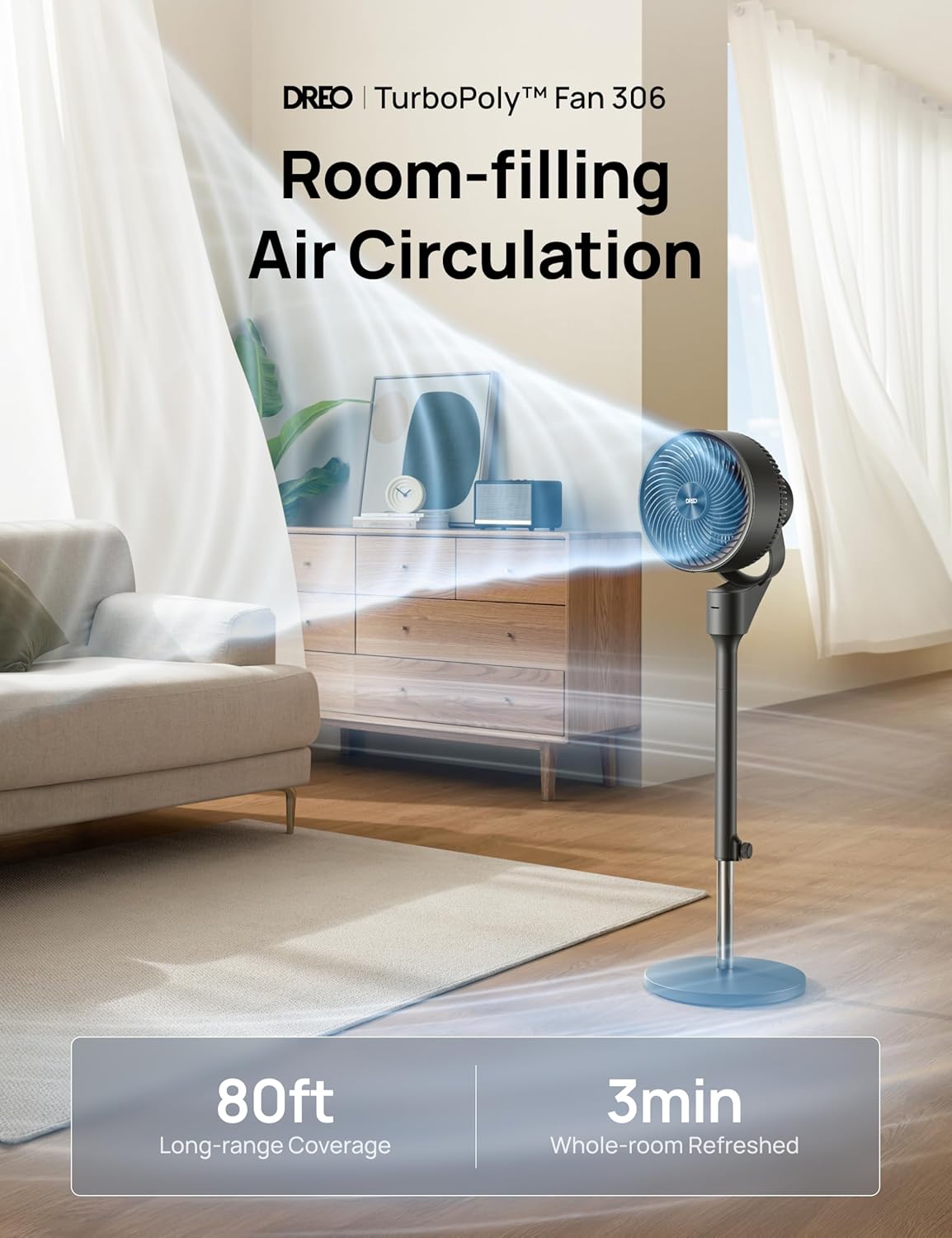 Dreo Fan for Bedroom Standing Fan Pedestal Fans Air Circulator