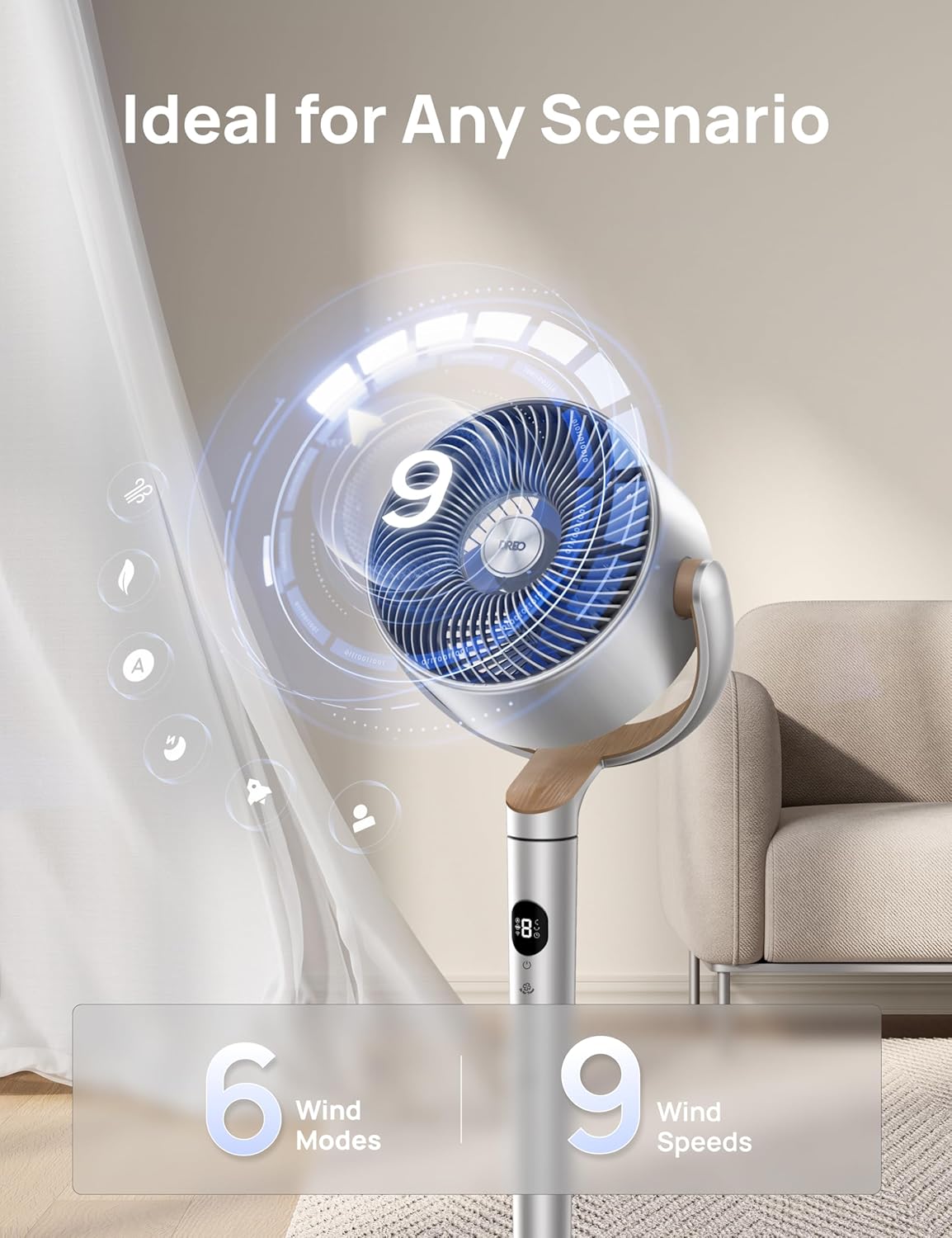 Dreo Smart Fan 120° +120° Omni-Directional Oscillating Fans Pedestal Fan Floor Fans