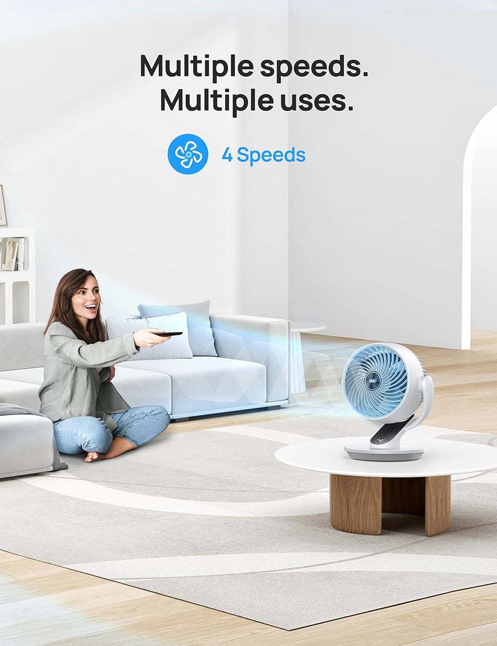 Dreo Fan for Bedroom, 13-Inch Oscillating Table Air Circulator Fan for Whole Room, 120° Tilt Adjustment, 28dB Ultra-Quiet, 70ft Powerful Airflow, 4 Speeds Desk Fans with Remote for Home, Office