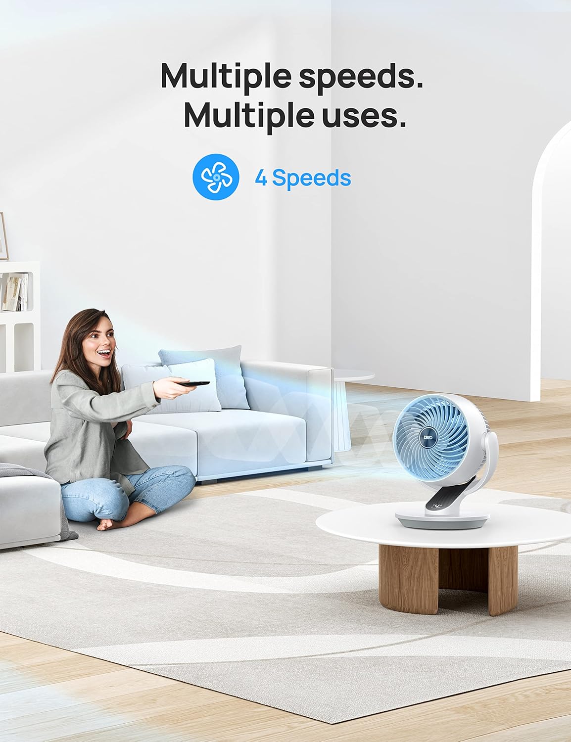 Dreo Fan for Bedroom, 13-Inch Oscillating Table Air Circulator Fan for Whole Room, 120° Tilt Adjustment, 28dB Ultra-Quiet, 70ft Powerful Airflow, 4 Speeds Desk Fans with Remote for Home, Office